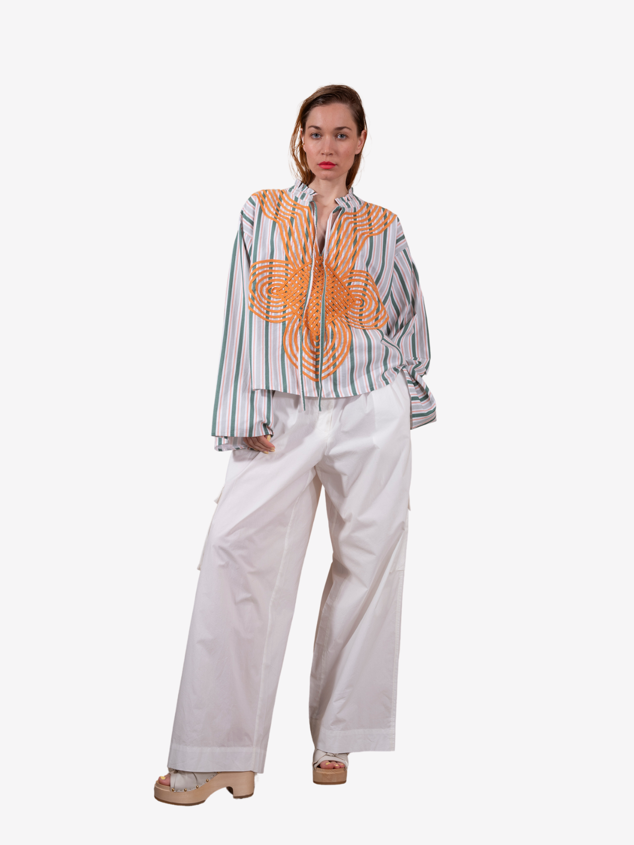 GANGA embroidered striped blouse