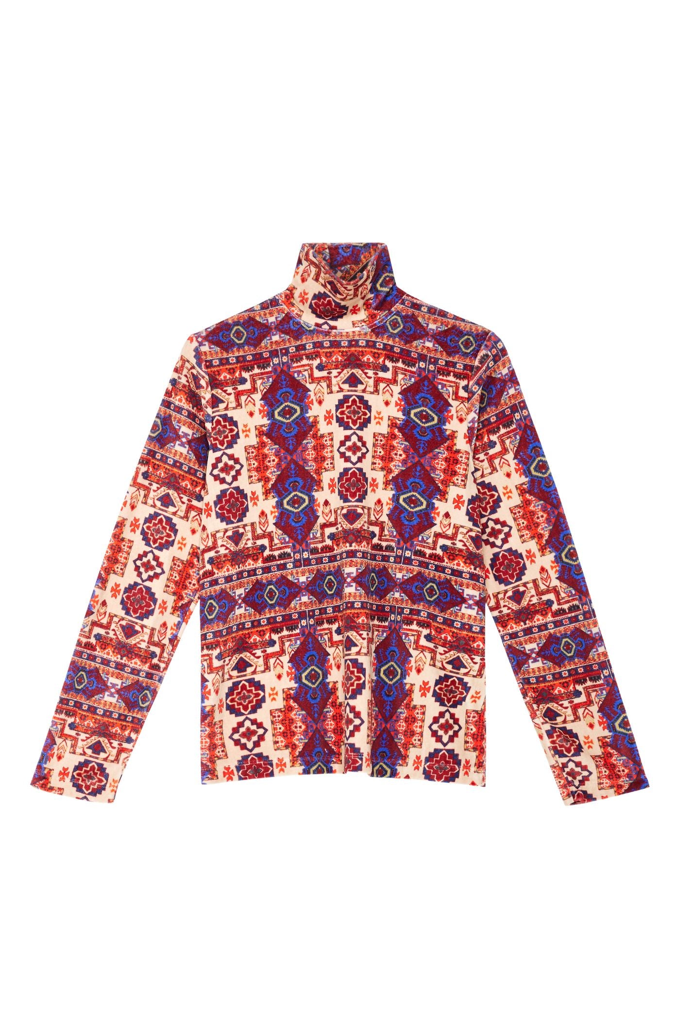 Tapestry red velvet high-neck sweater