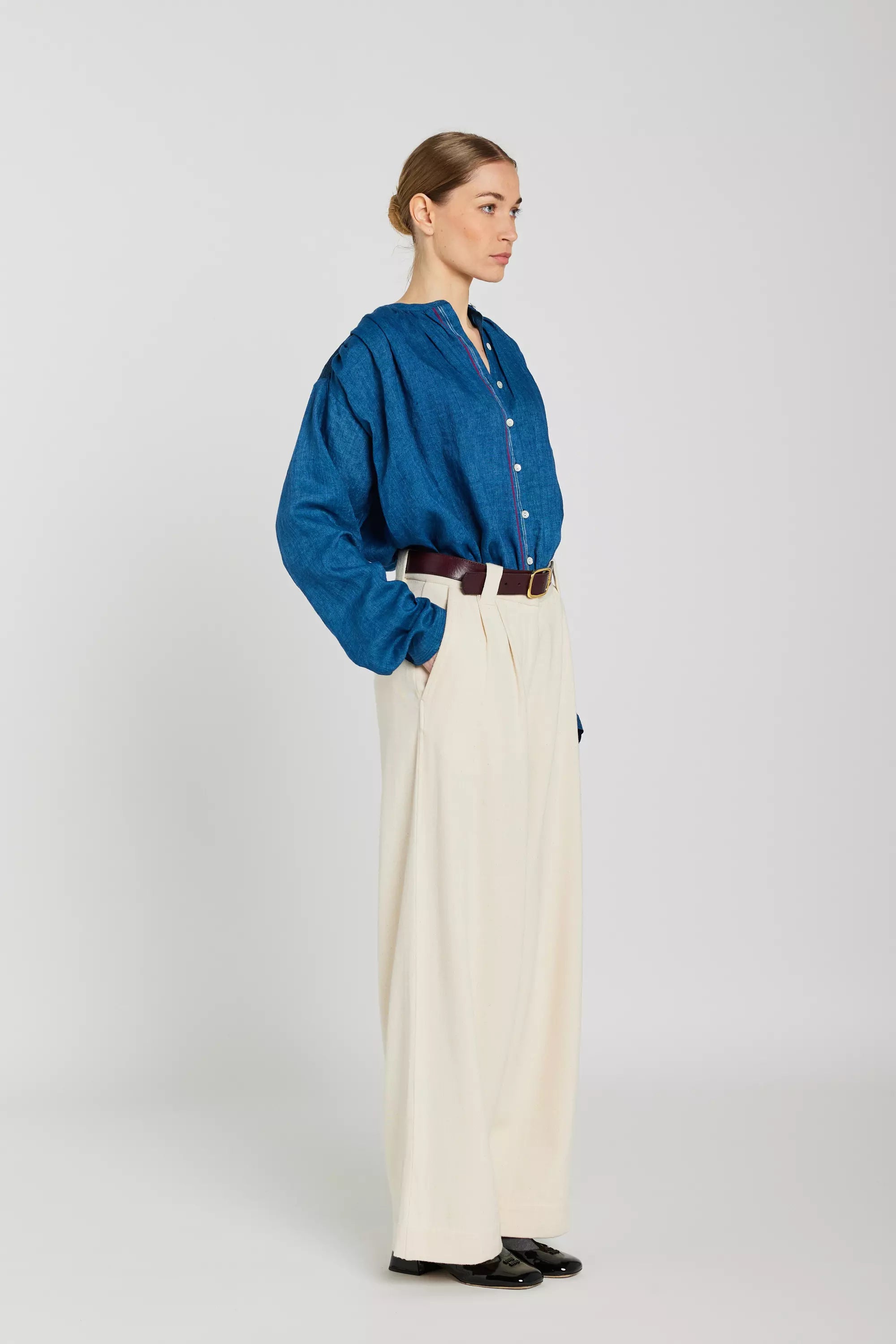 ABRIL blue mandarin collar shirt