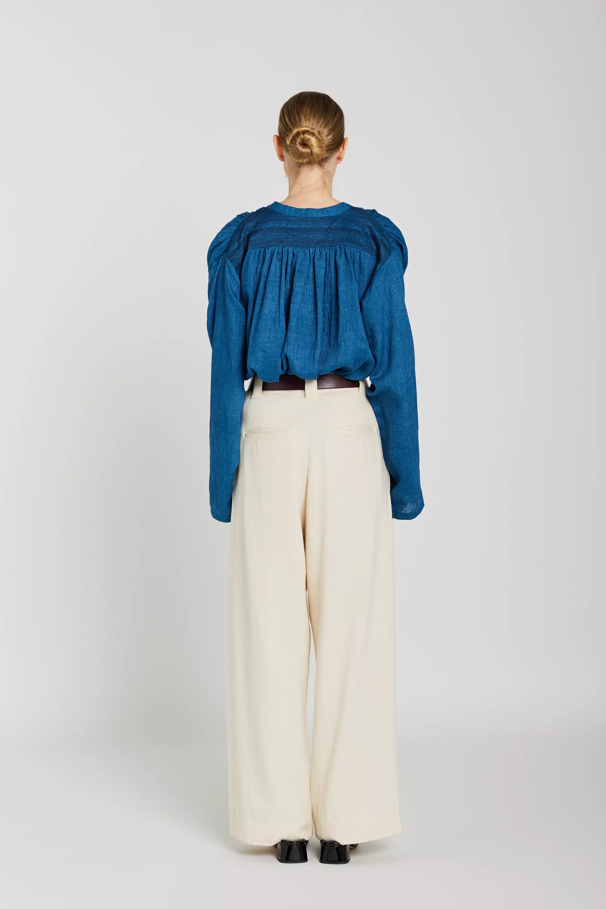 ABRIL blue mandarin collar shirt