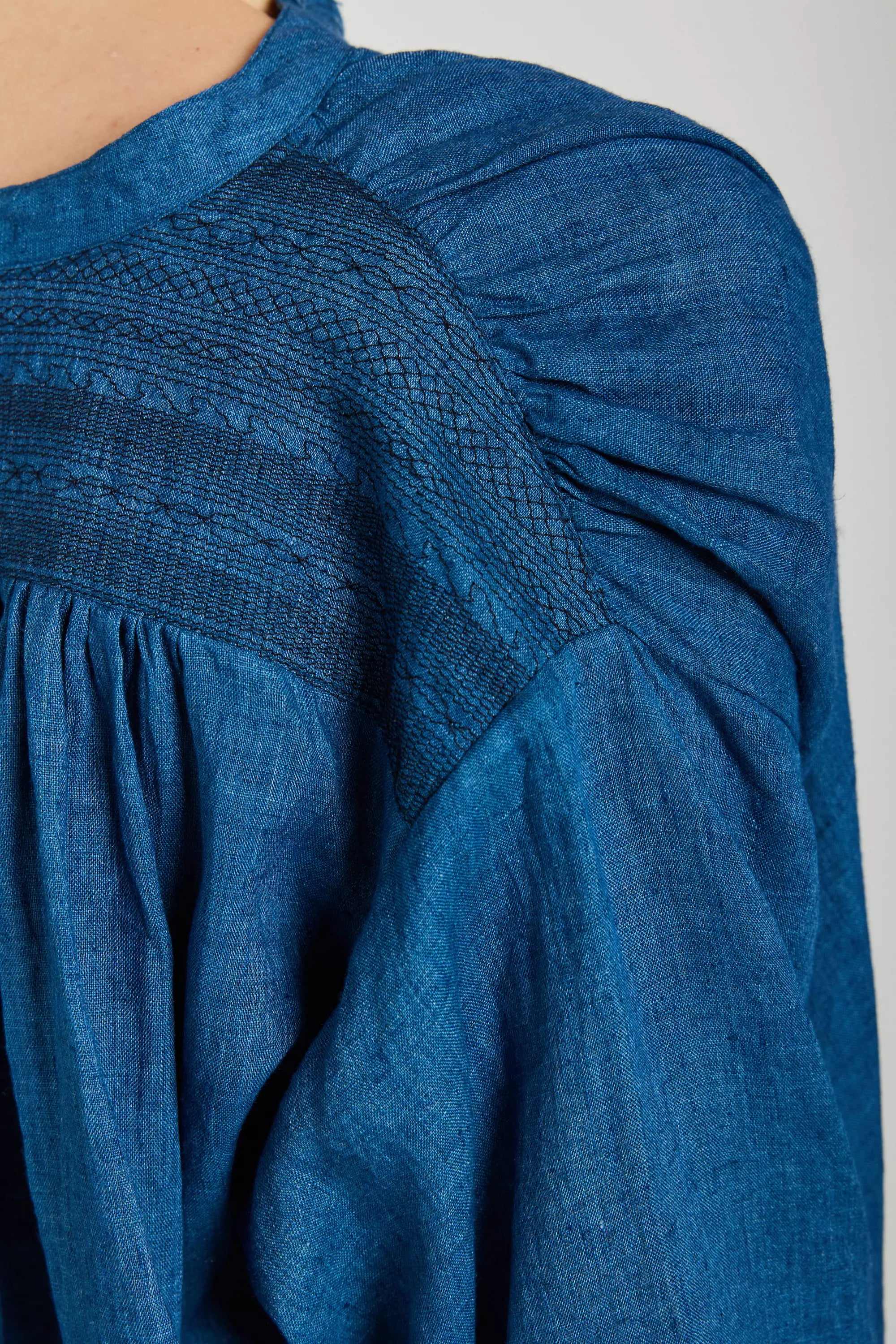ABRIL blue mandarin collar shirt
