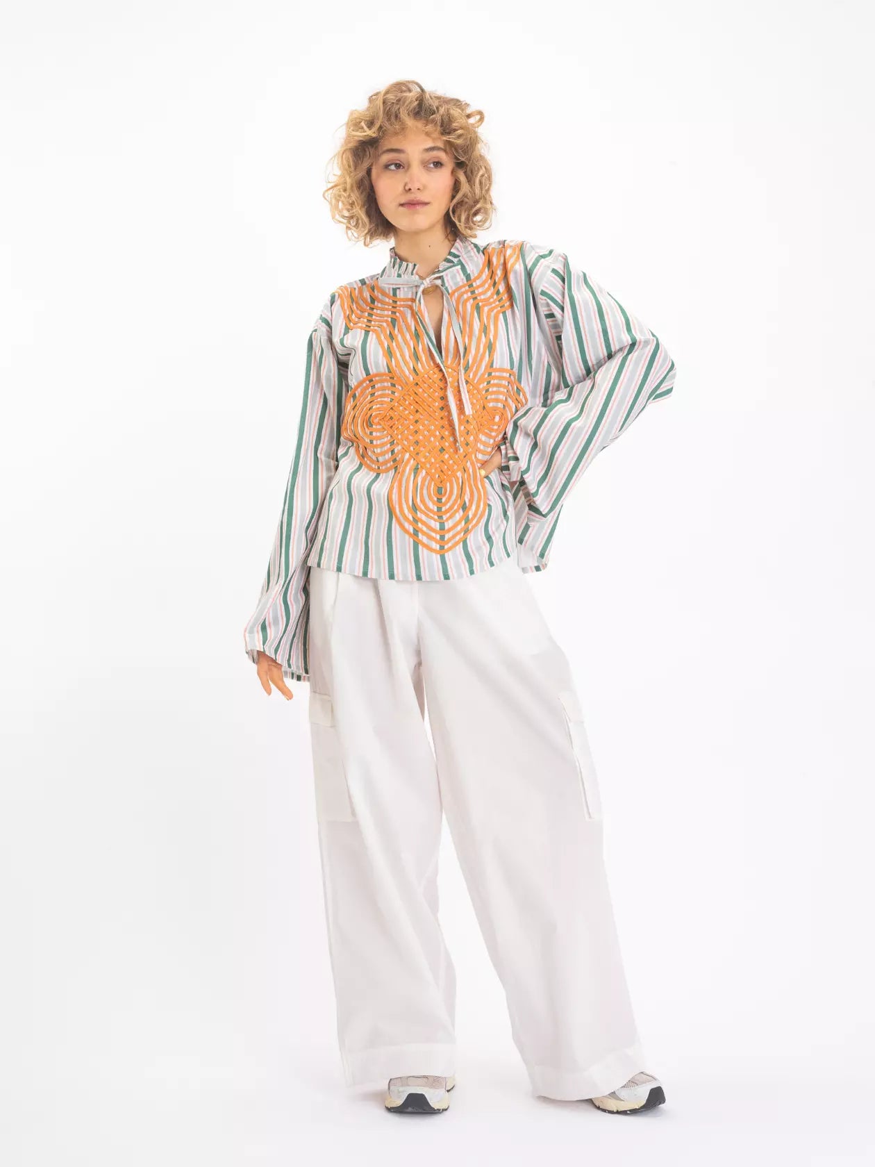 GANGA embroidered striped blouse