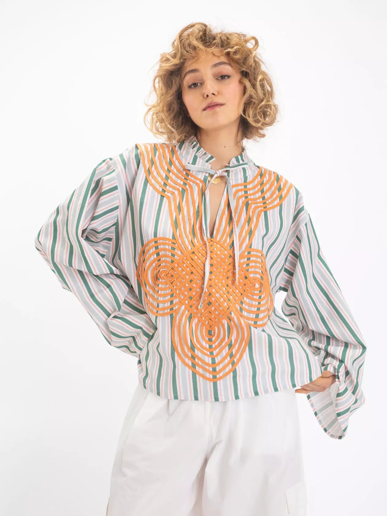 GANGA embroidered striped blouse