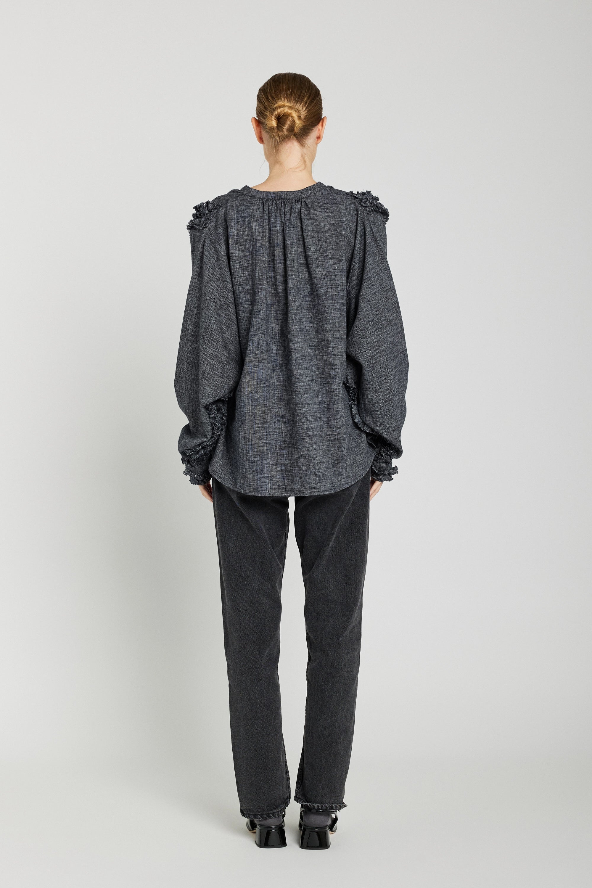 v de vinster volants blouse grise