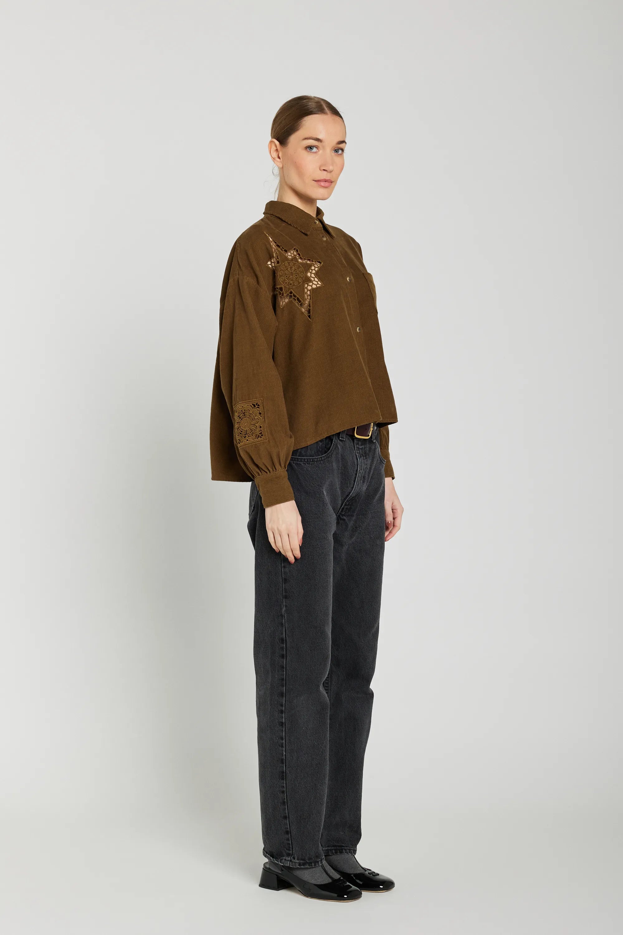 CIANA brown openwork shirt