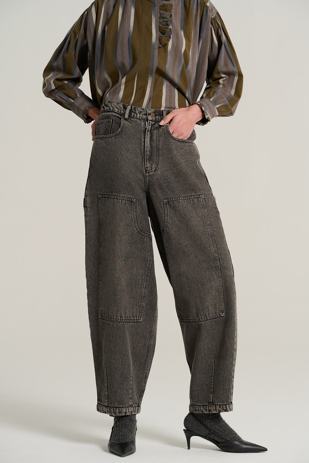 EMILED Washed Black Denim Trousers