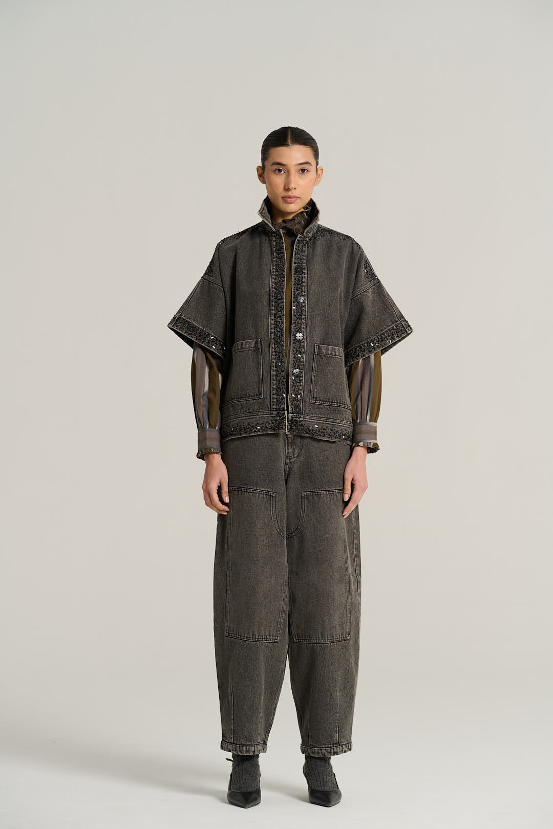 EMILE Black Denim Short-Sleeved Jacket
