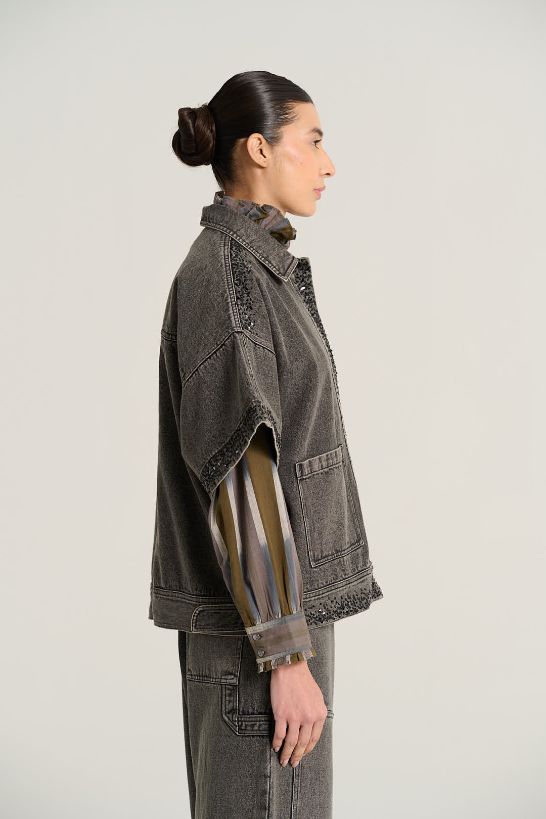 EMILE Black Denim Short-Sleeved Jacket