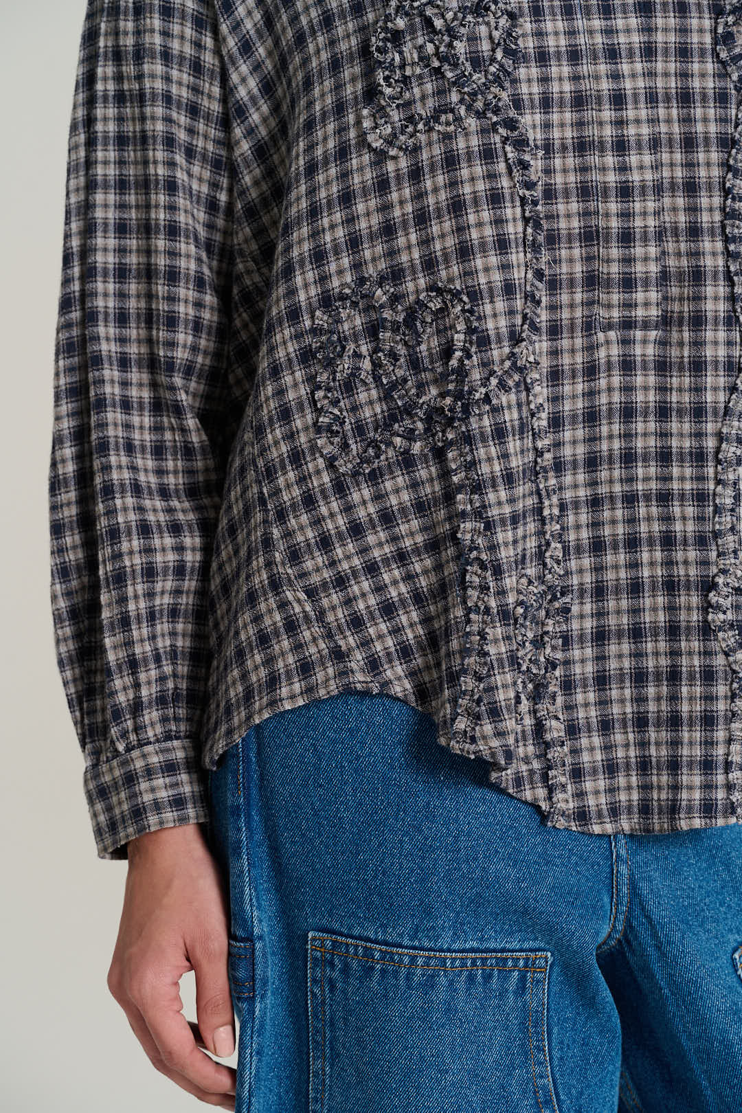 Chemise col mao tartan bleu marine PABLO