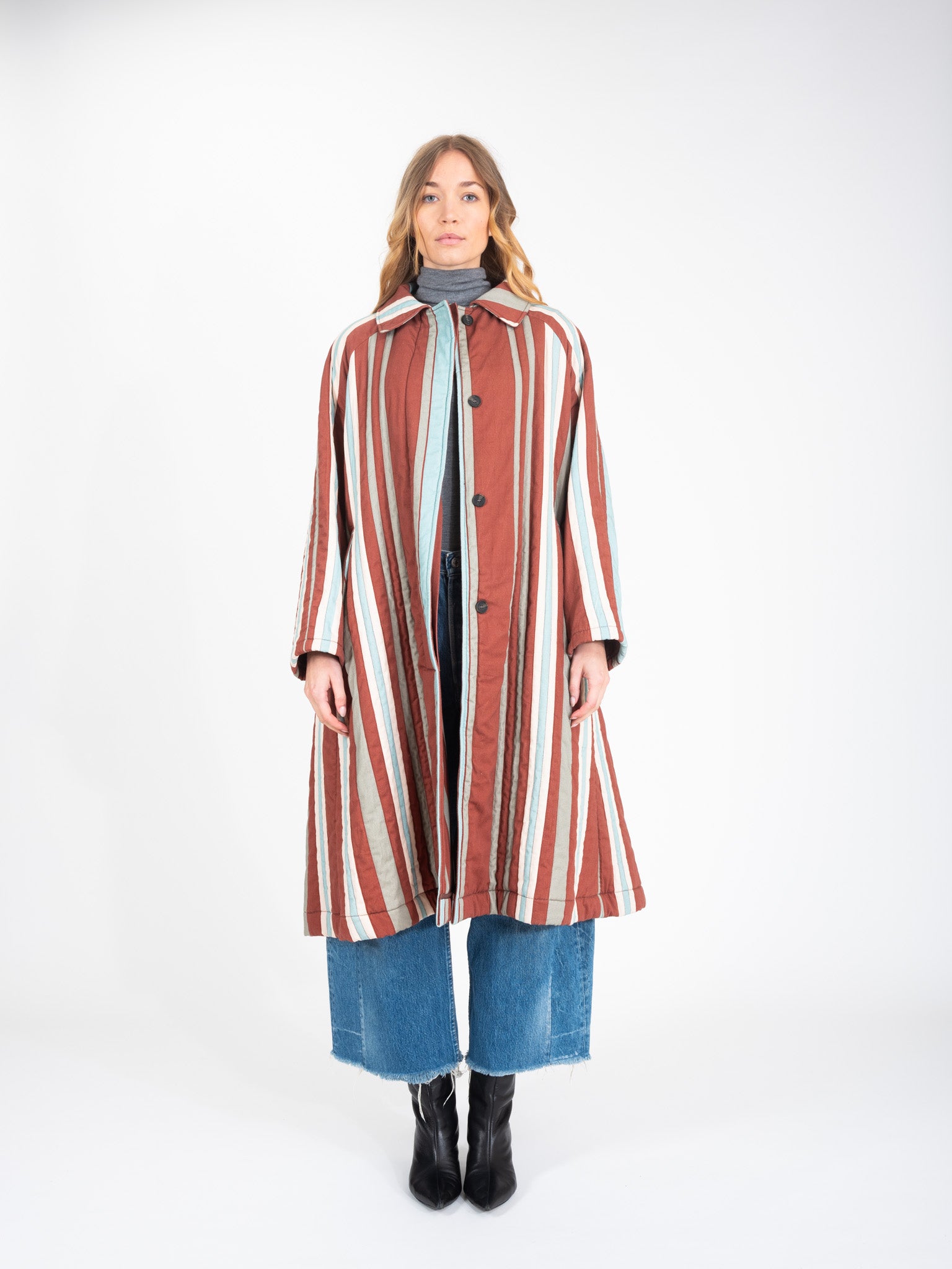 HAPPY blue striped quilted coat