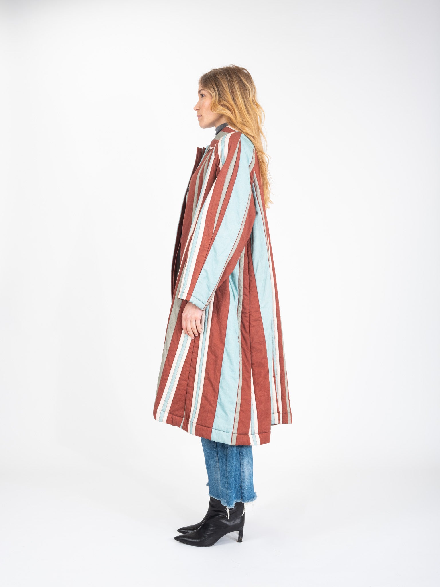 HAPPY blue striped quilted coat