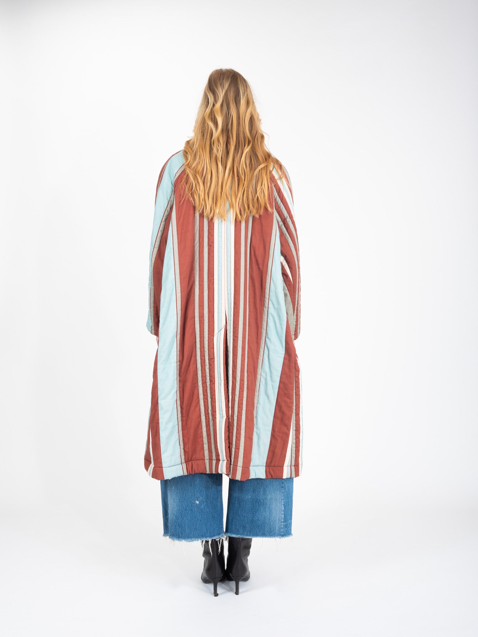 HAPPY blue striped quilted coat