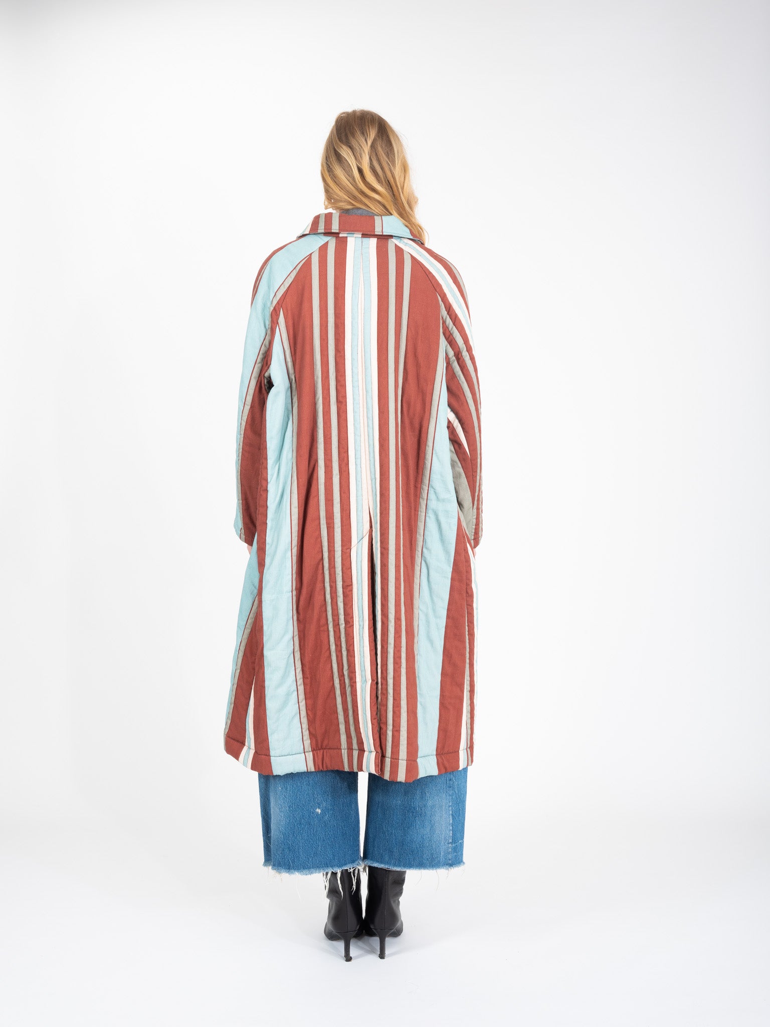 HAPPY blue striped quilted coat