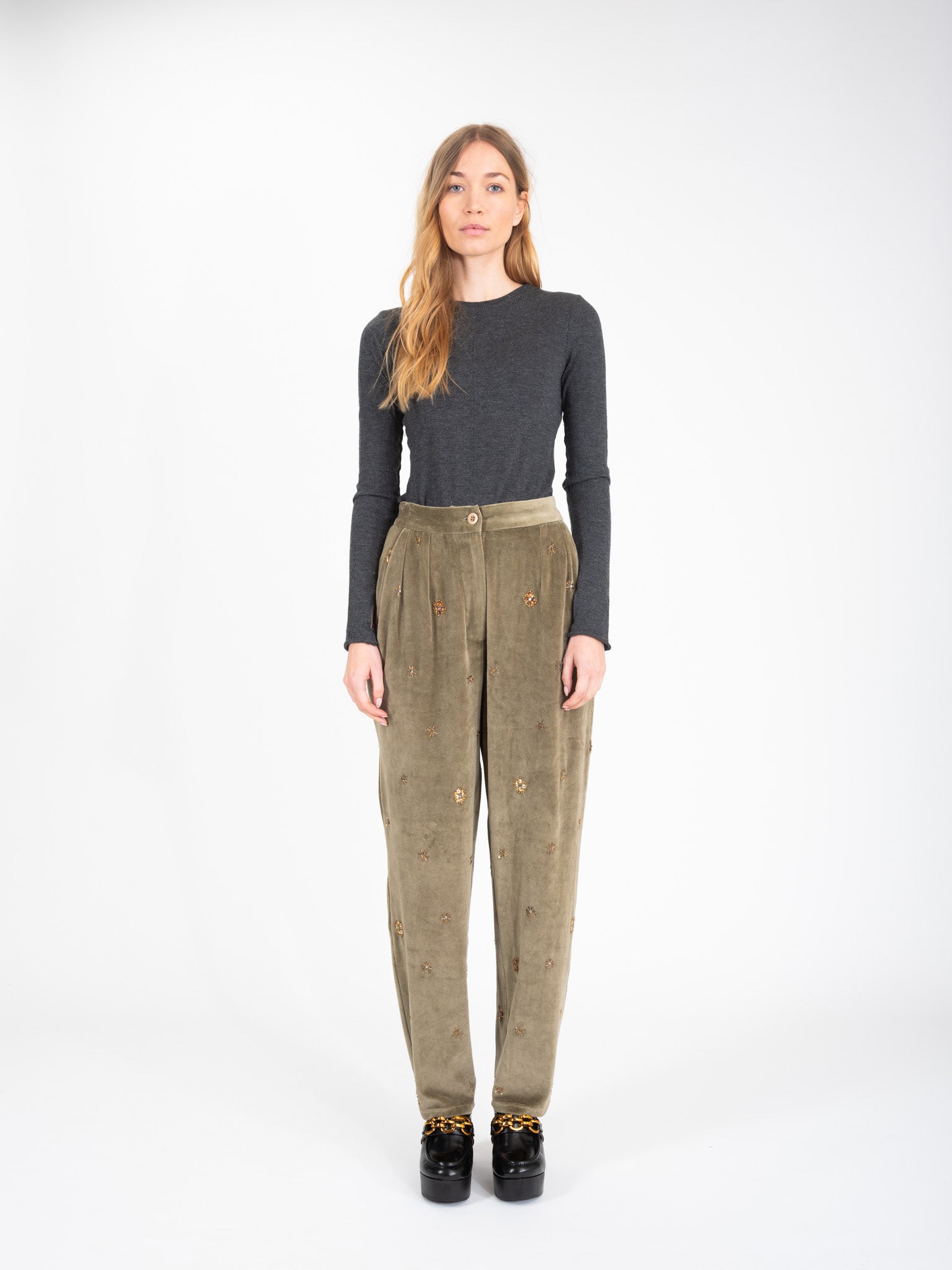 PROUD Pearl Embellished Velvet Pants