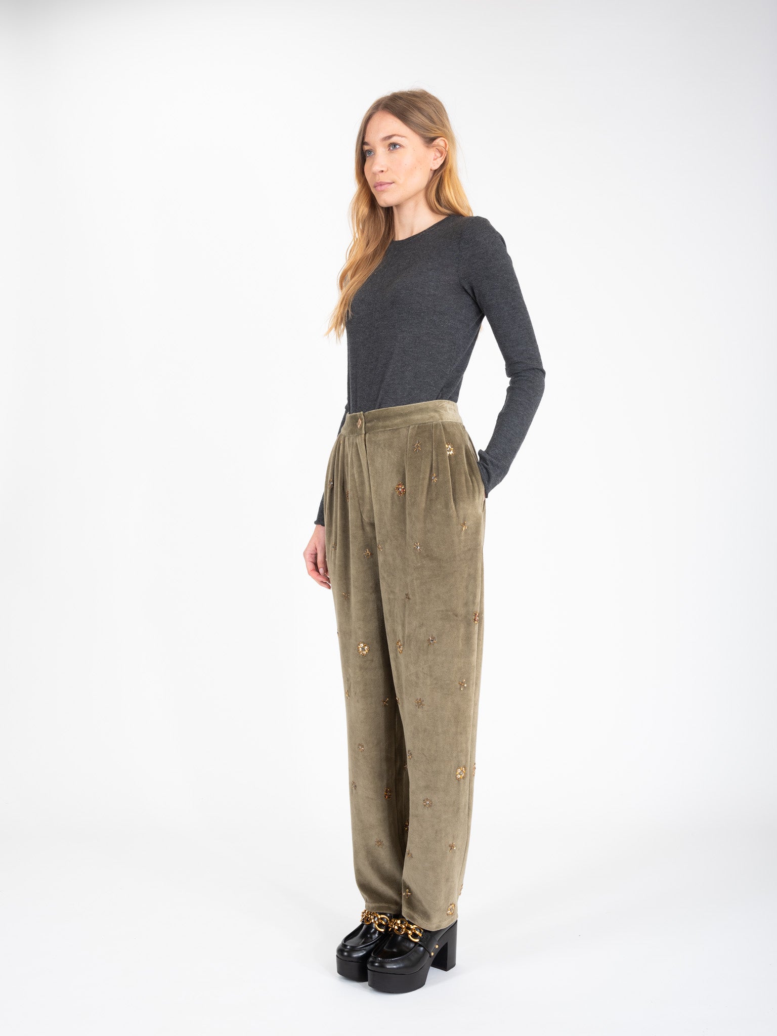 PROUD Pearl Embellished Velvet Pants