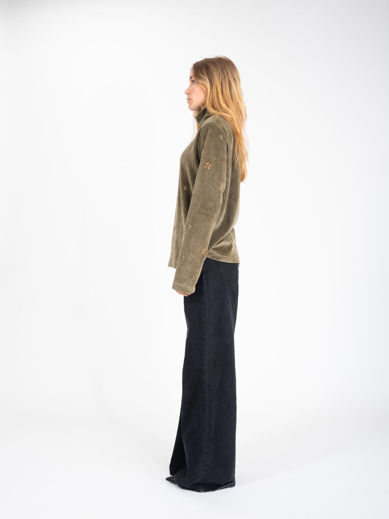 PROUD Pearl-Embellished Velvet Turtleneck Sweater