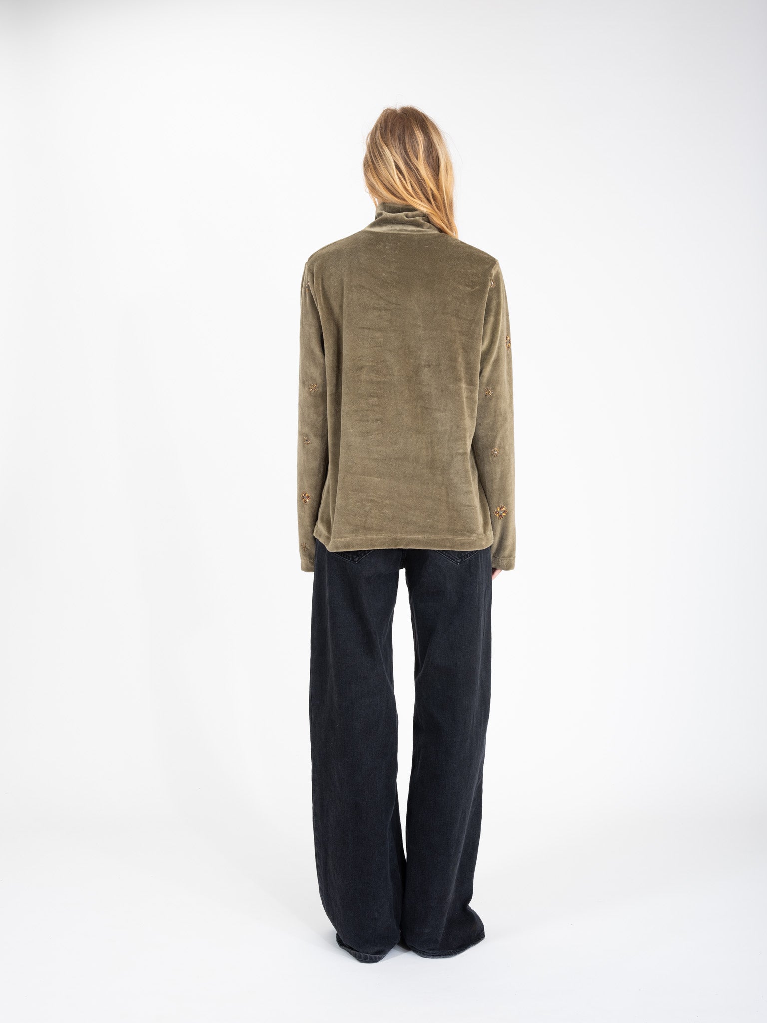 PROUD Pearl-Embellished Velvet Turtleneck Sweater