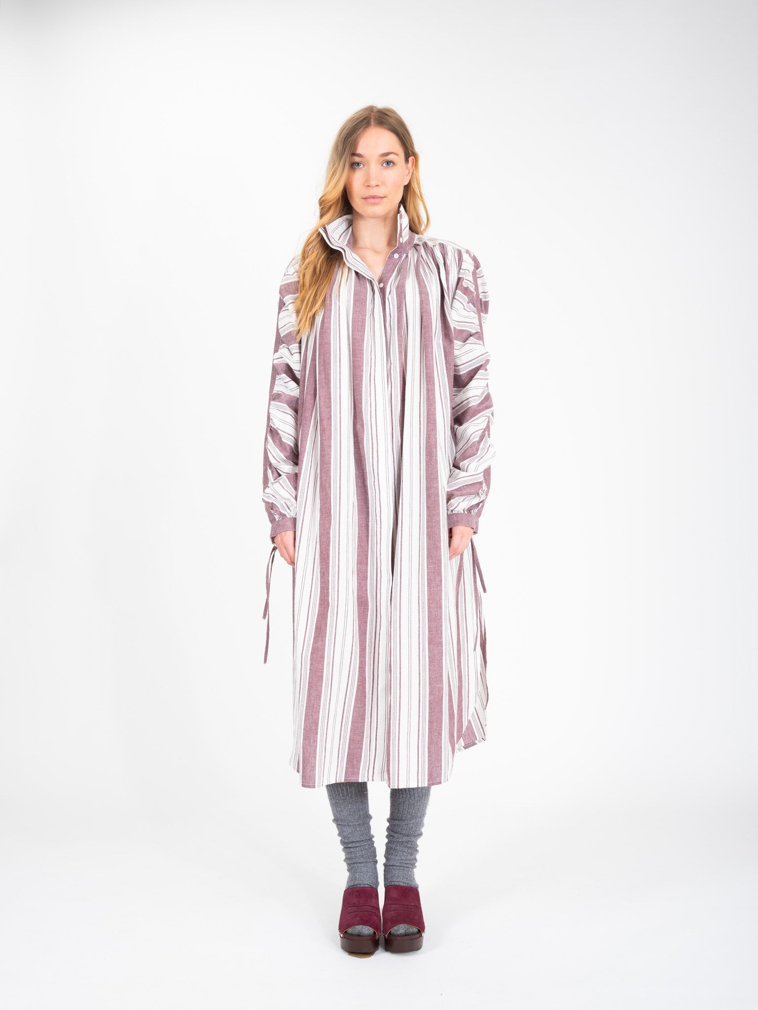 JOY wine-coloured striped maxi dress