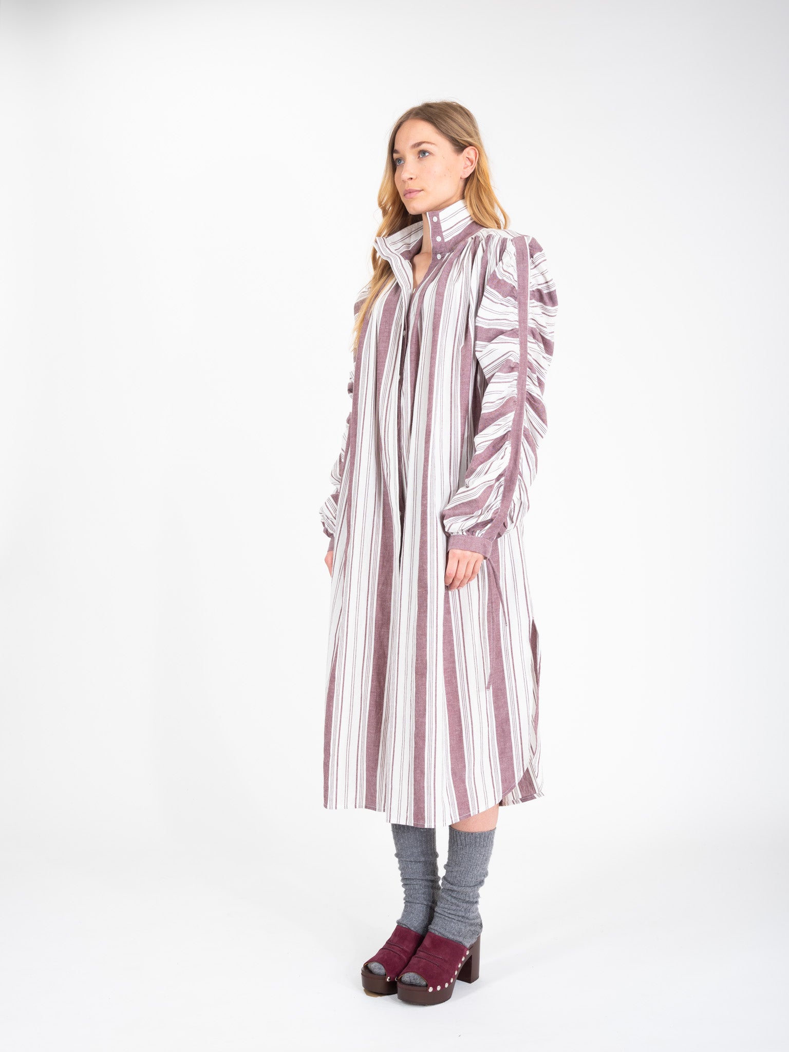 JOY wine-coloured striped maxi dress