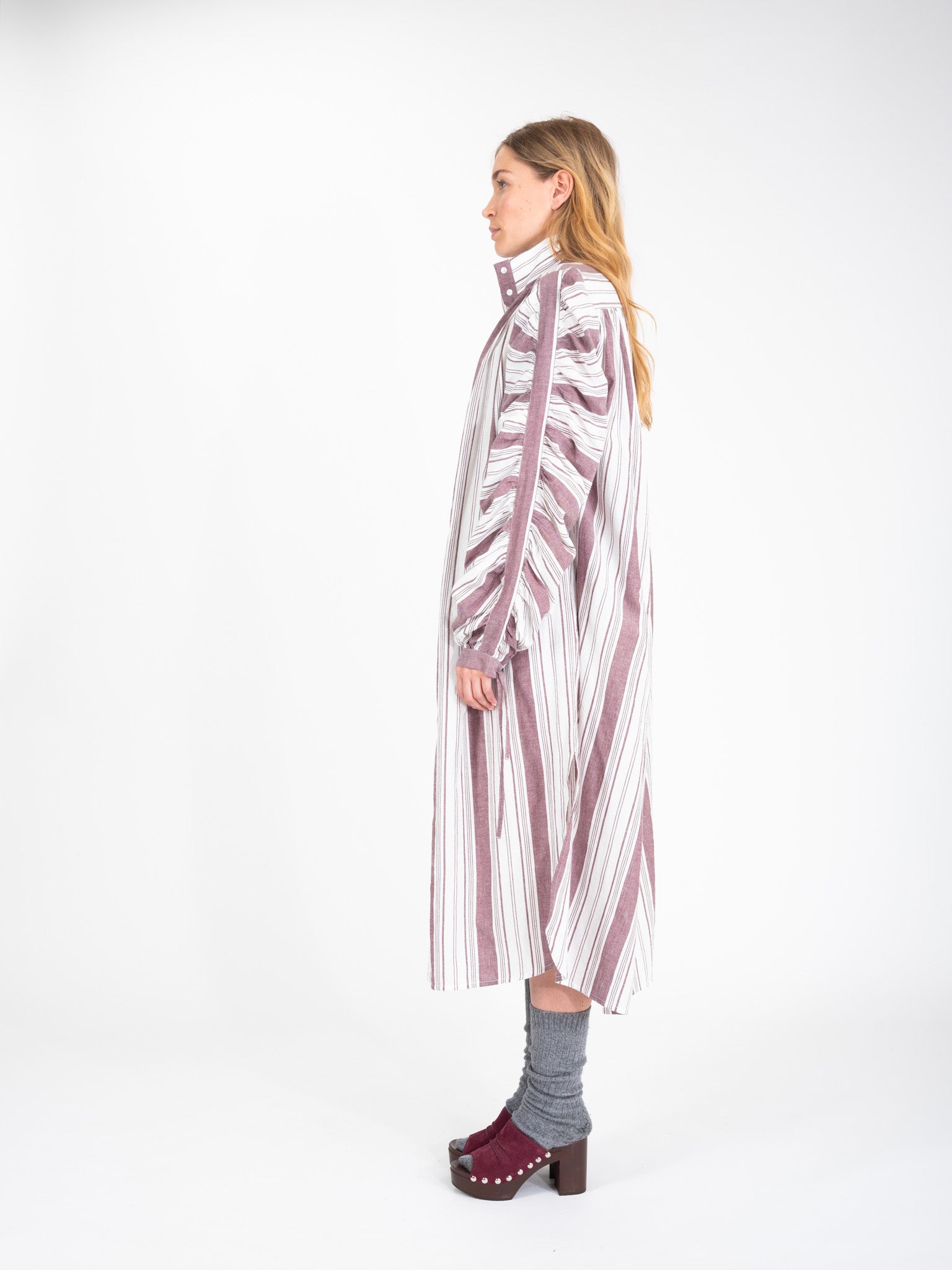 JOY wine-coloured striped maxi dress
