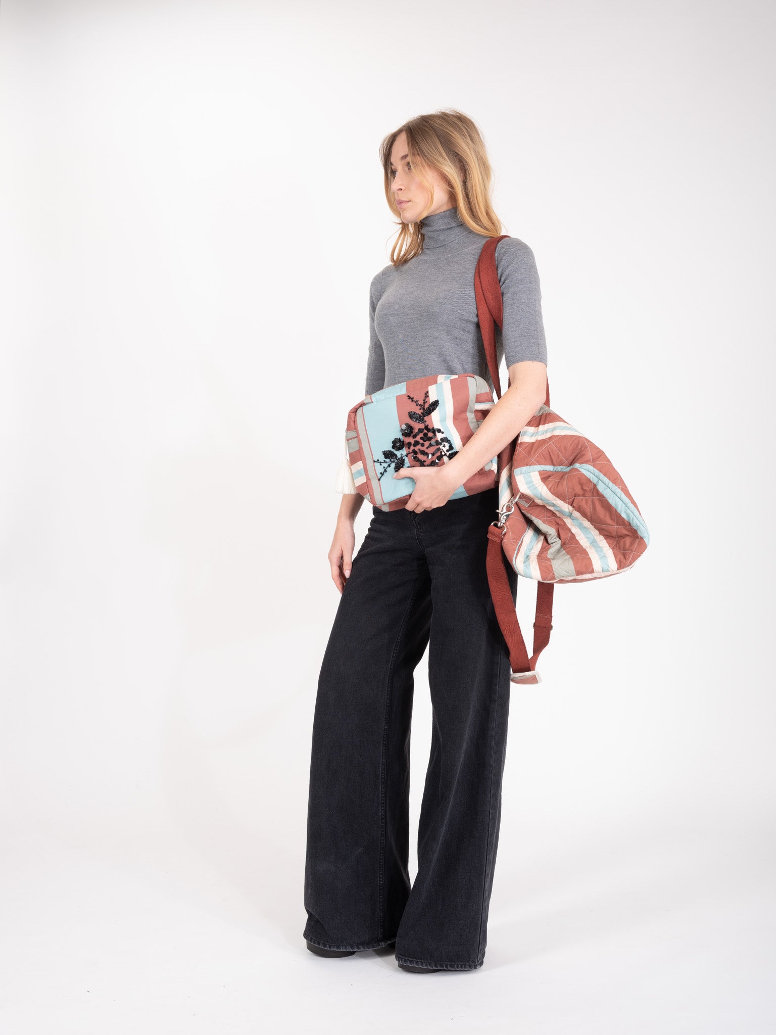 HAPPY Blue Striped Travel Bag