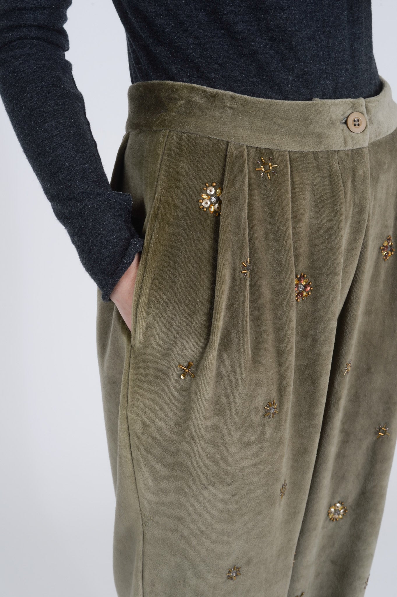 PROUD Pearl Embellished Velvet Pants