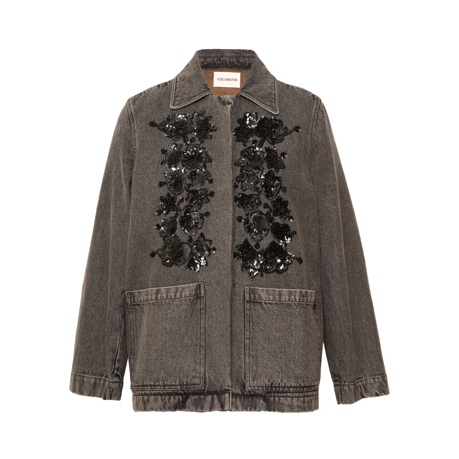 Embroidered black denim jacket EMILE