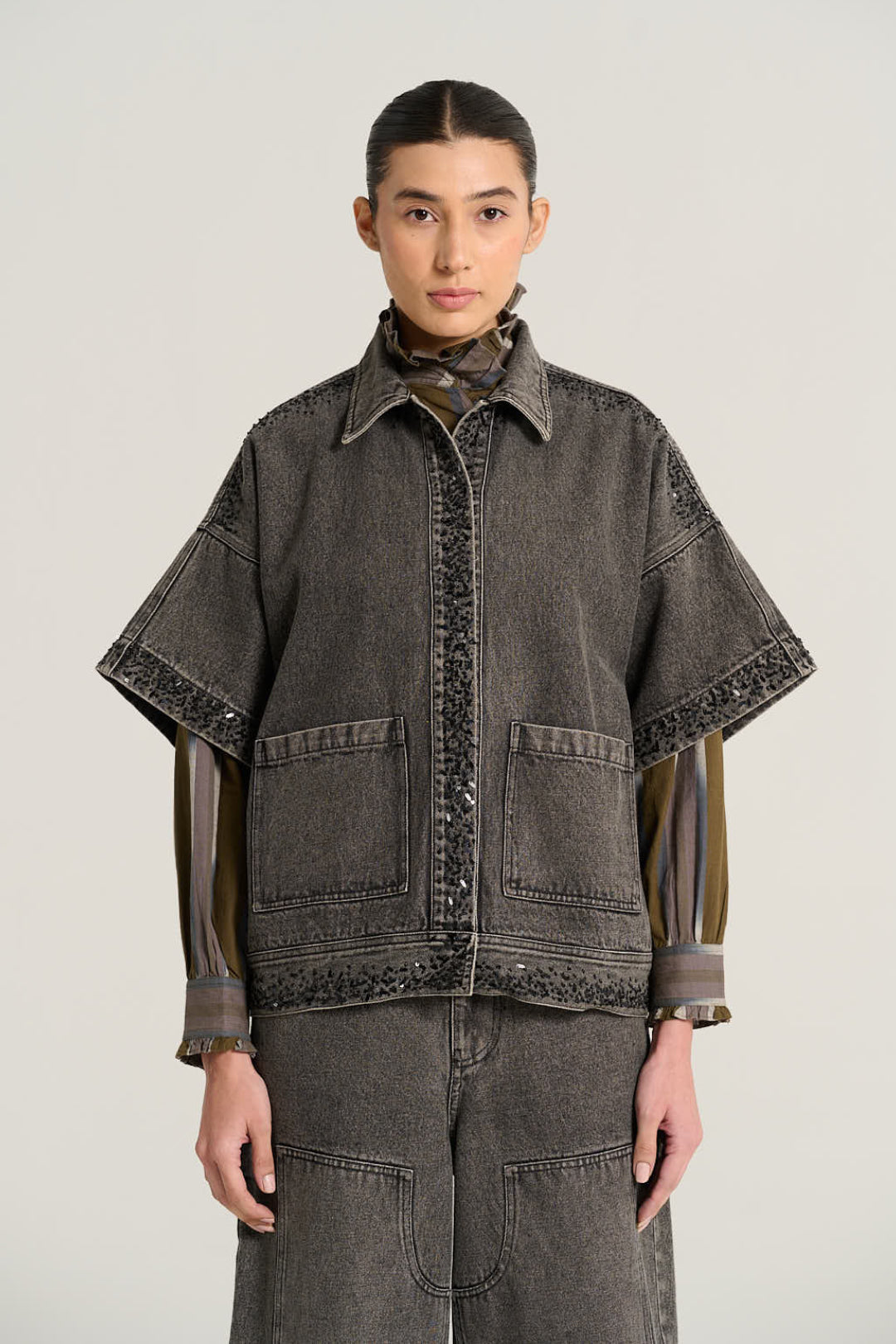 EMILE Black Denim Short-Sleeved Jacket