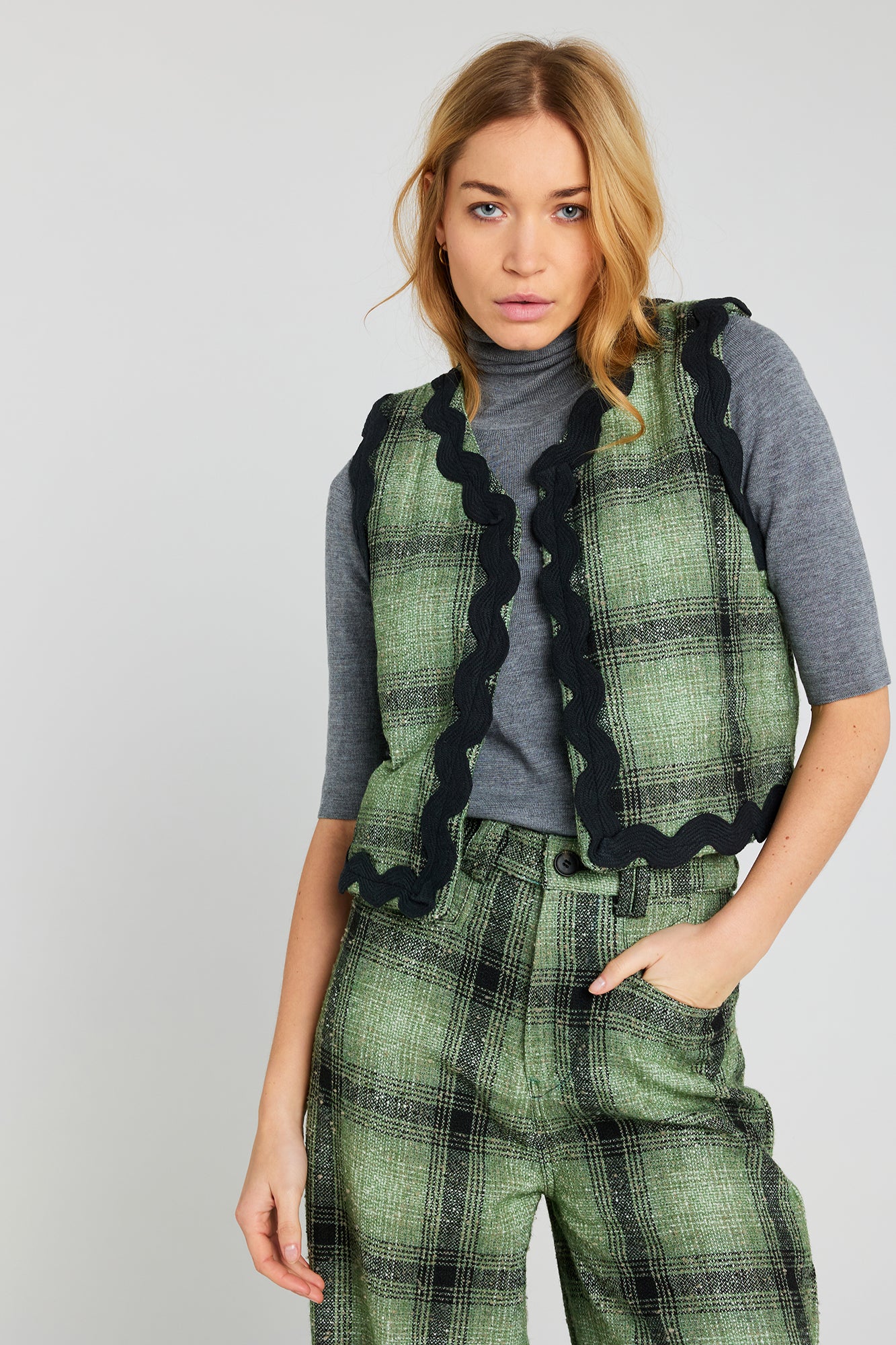 FREE Green Checked Tweed Bolero