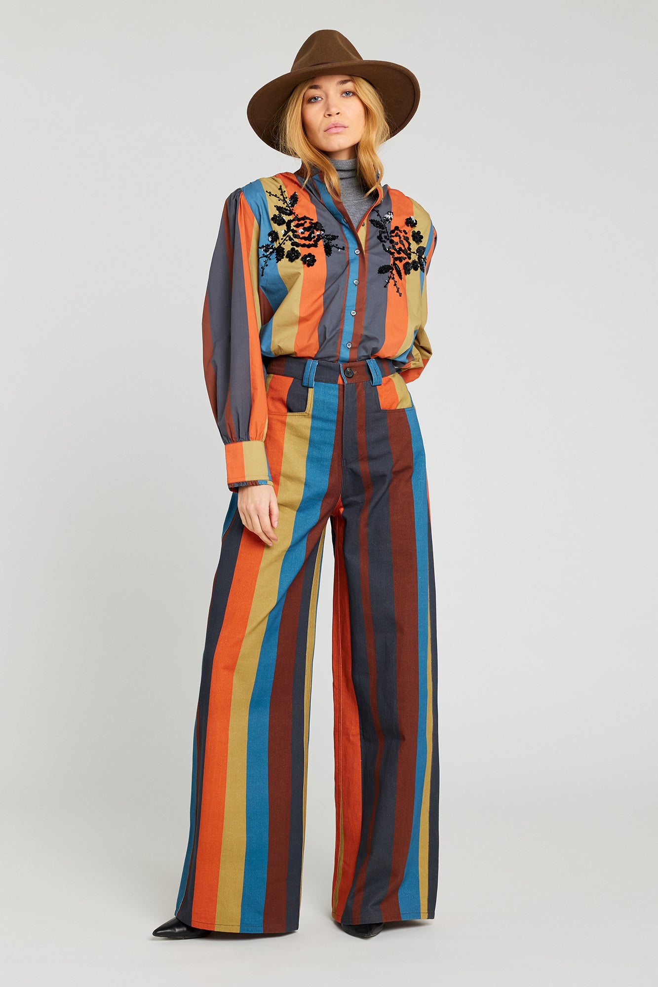 HAPPY Orange Striped Beaded Shirt