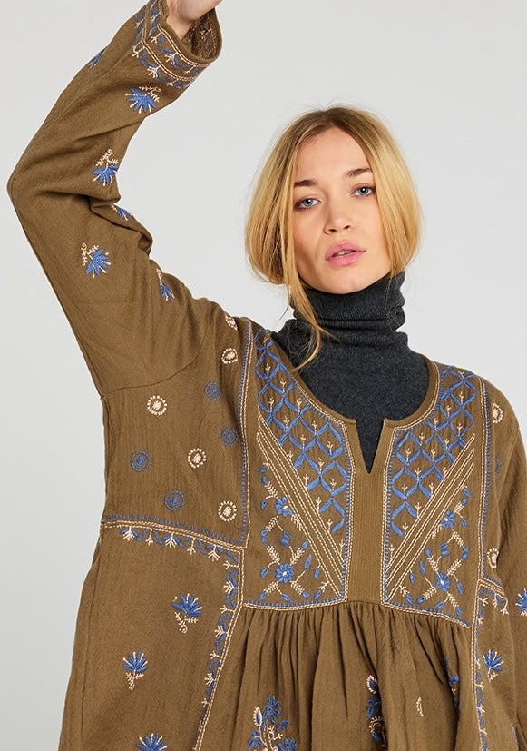 Robe kaki brodée HIPPY