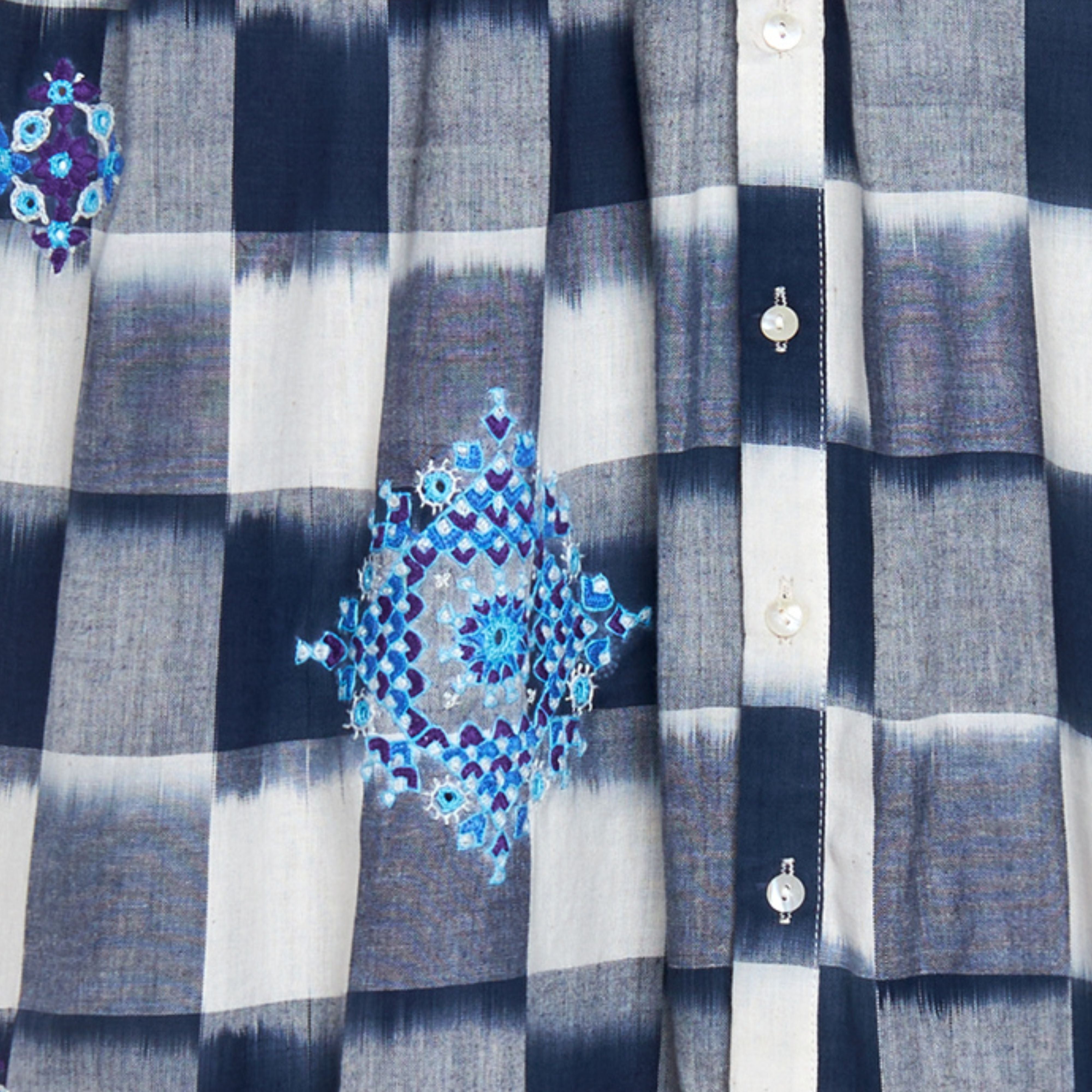 Inji Ikat Embroidered Indigo Tie and Dye Checkered Blouse