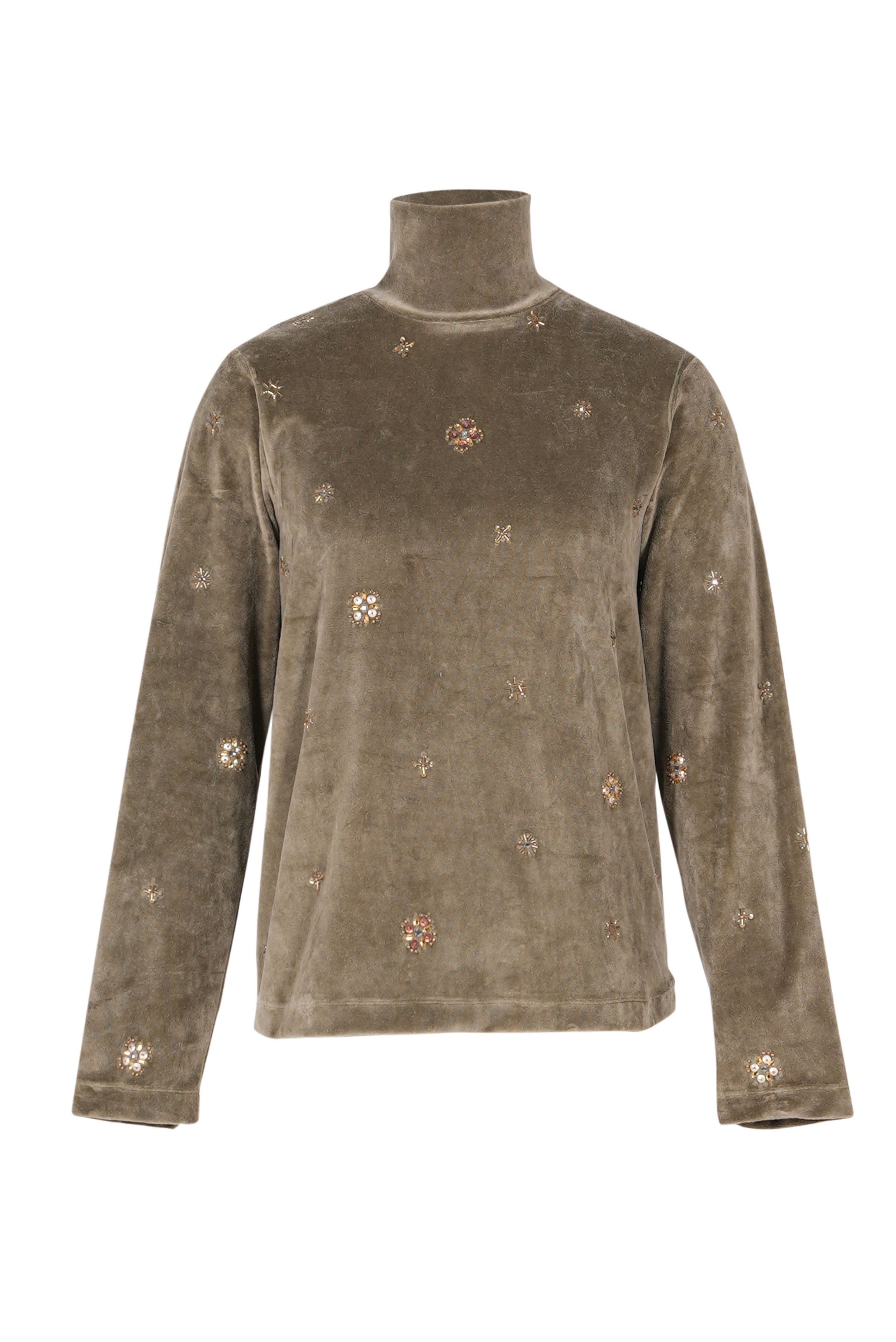 PROUD Pearl-Embellished Velvet Turtleneck Sweater