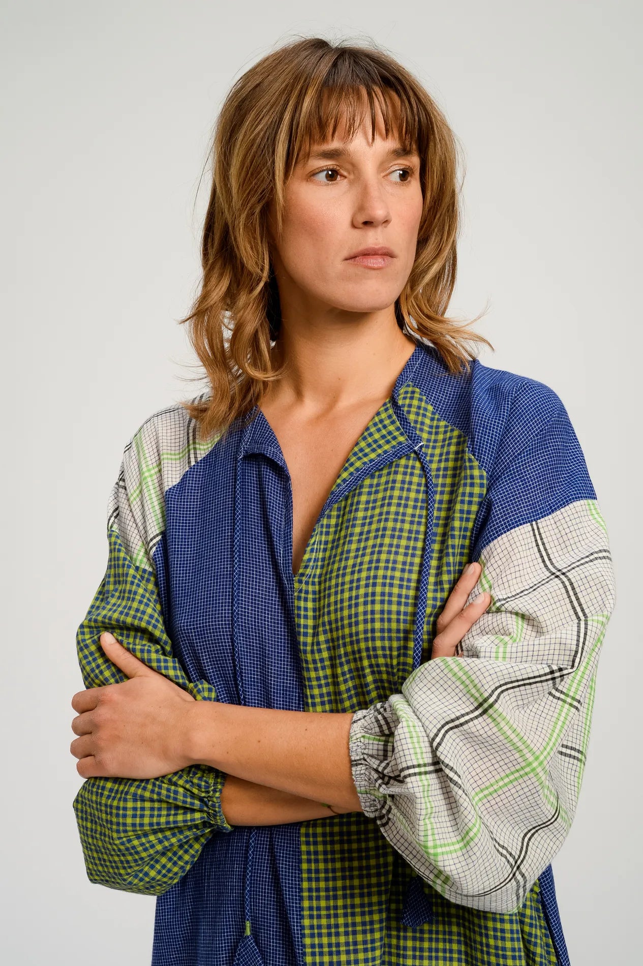 Robe longue patchwork bleu PUSHKAR