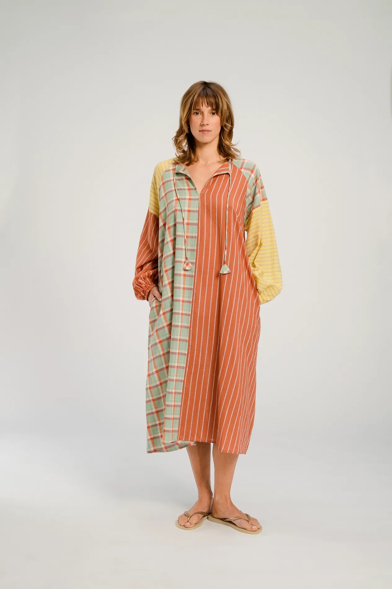 Robe longue patchwork terracotta PUSHKAR