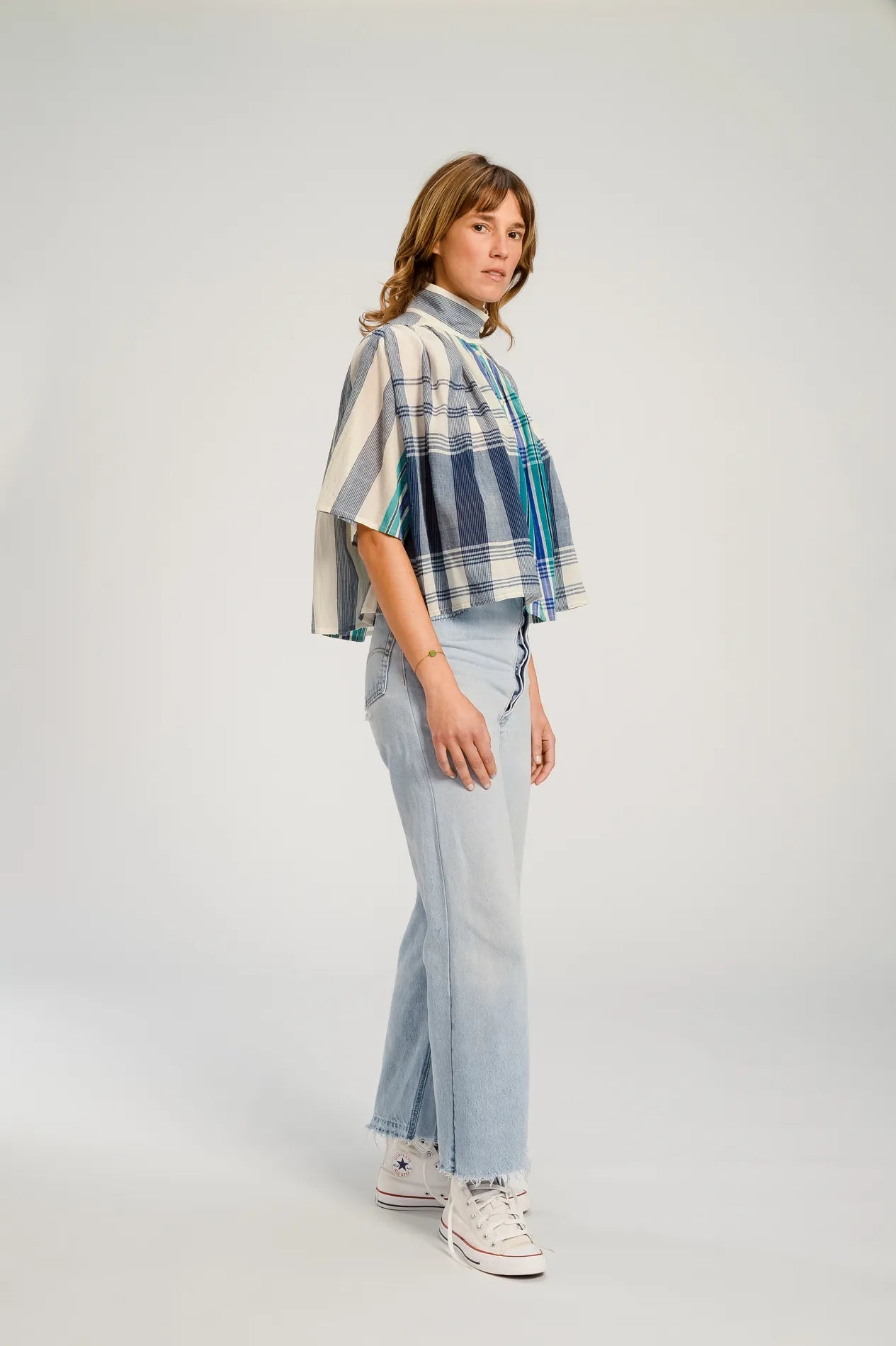 SAKAI blue plaid blouse