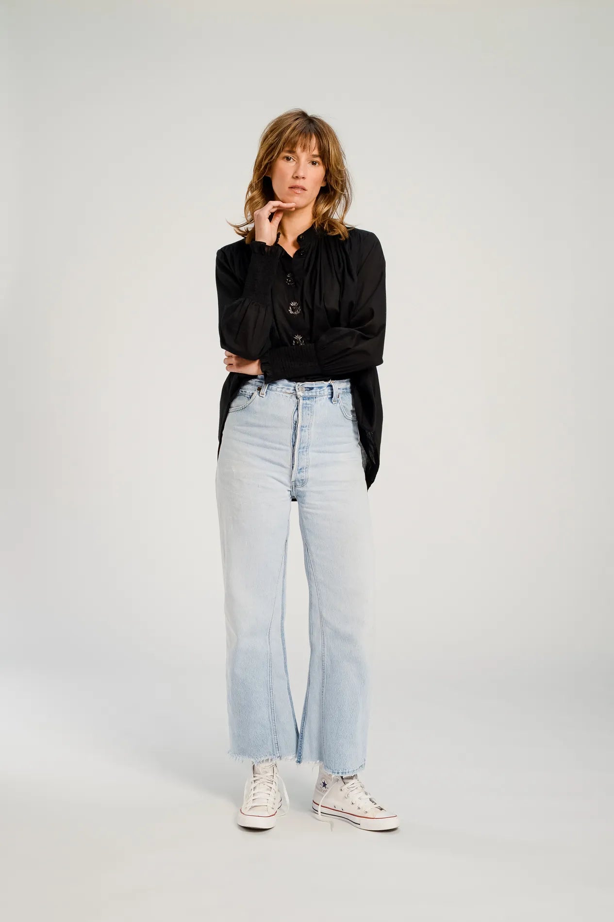 blouse cotton black v de vinster santiago