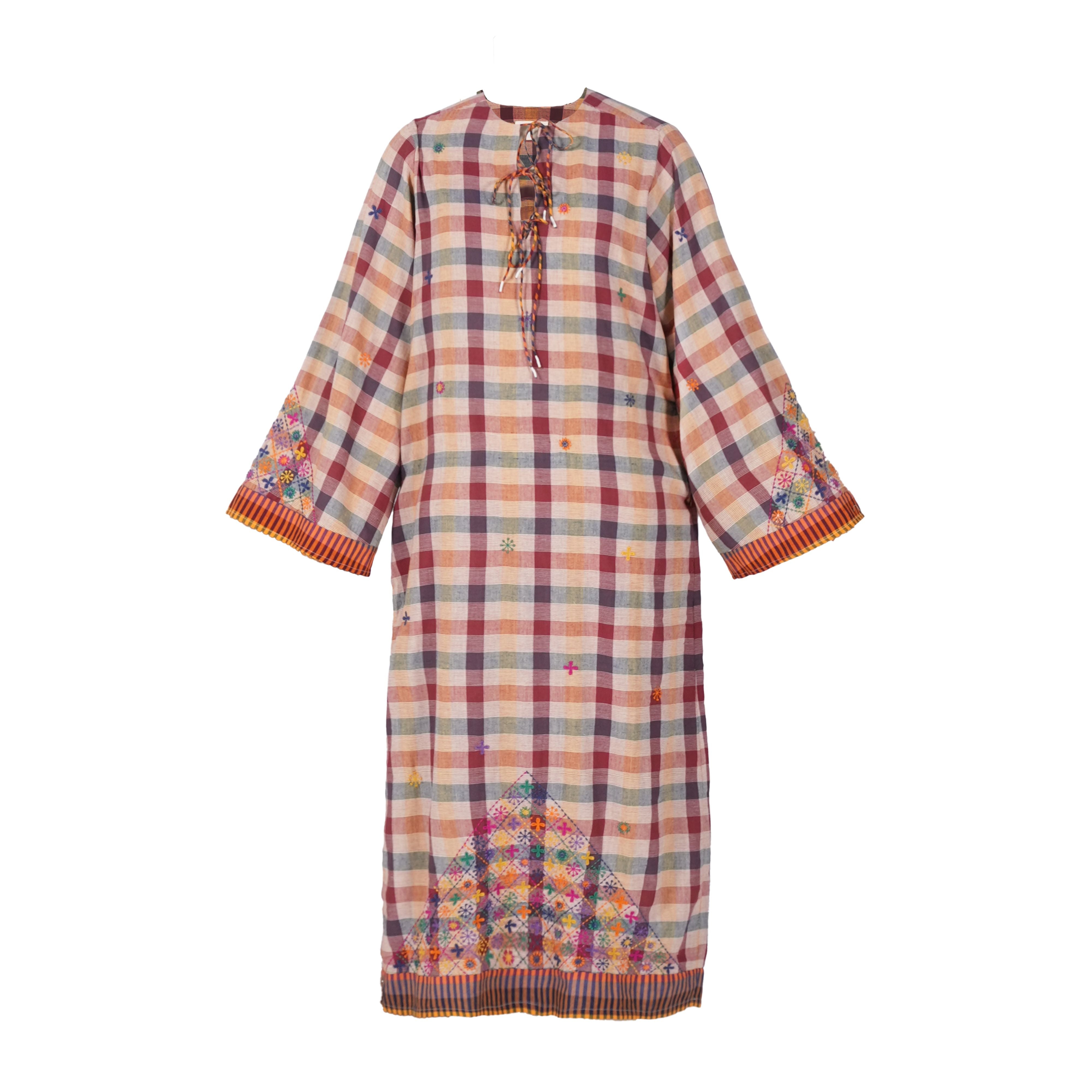 SITA Embroidered Plaid Mustard Dress
