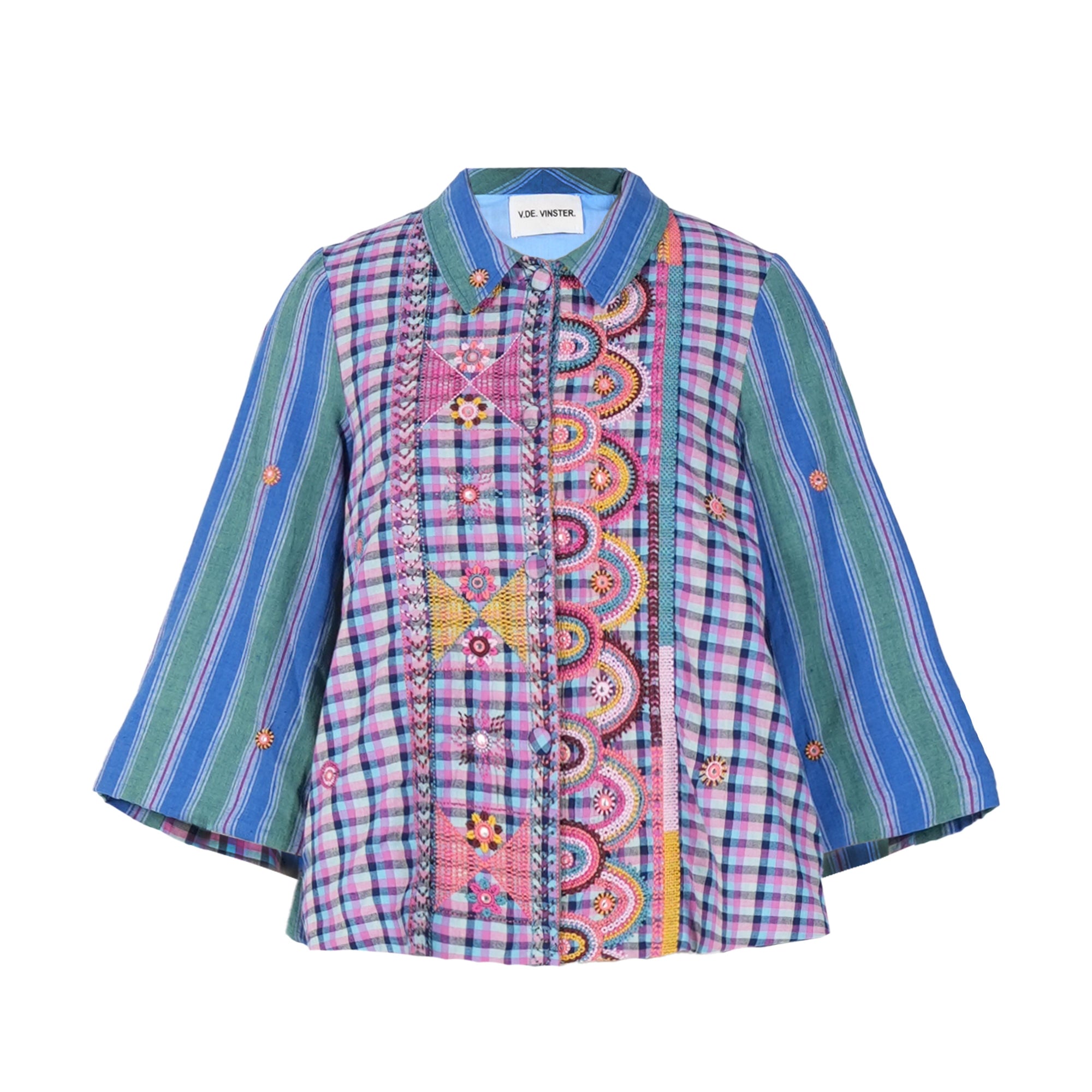 v de vinster brodée bleue veste