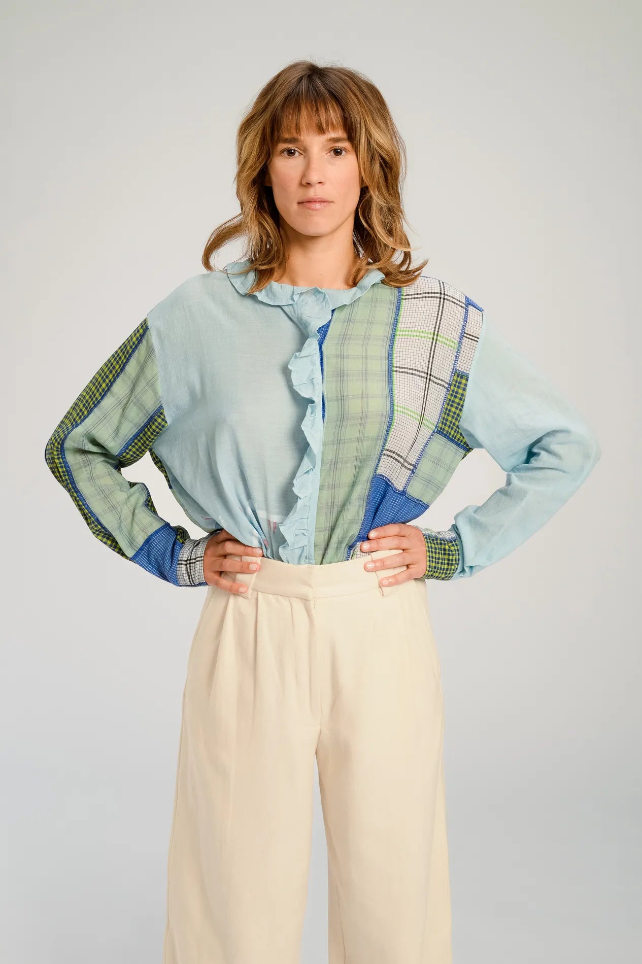 Blouse bleue patchwork UDAIPUR