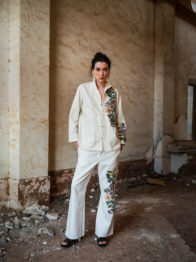 Veste en toile blanc brodée Bombay