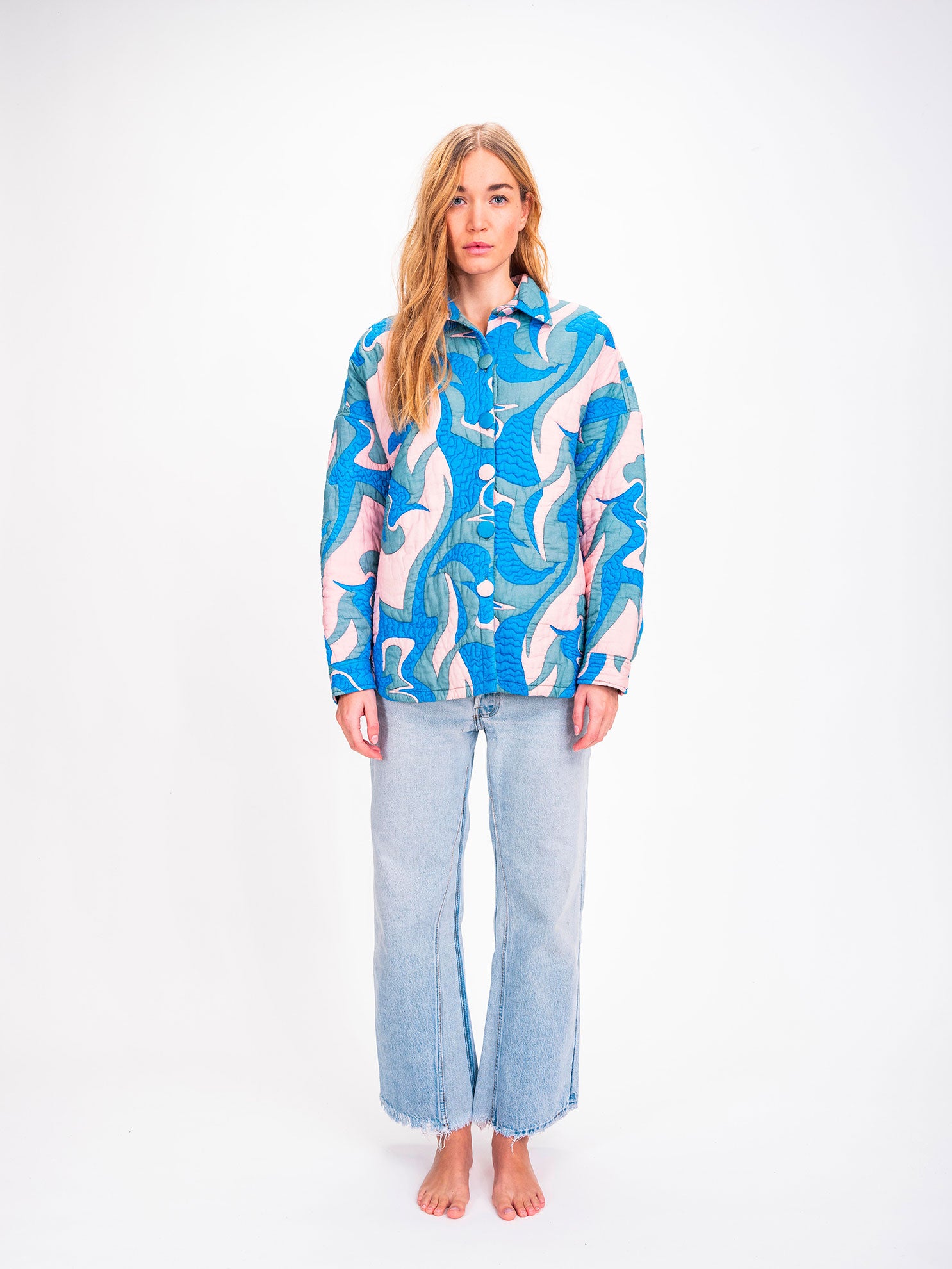 Sukka Blue Printed Quilted Overshirt