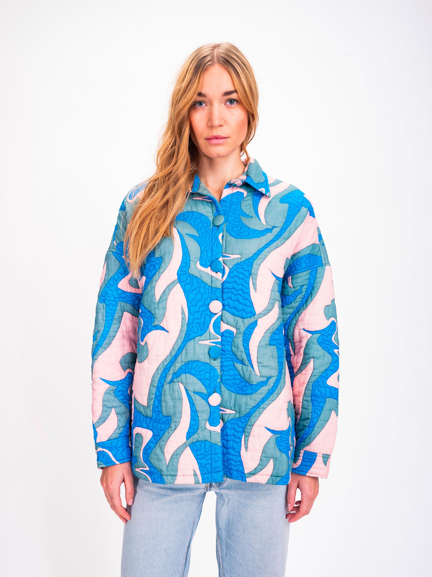 Sukka Blue Printed Quilted Overshirt