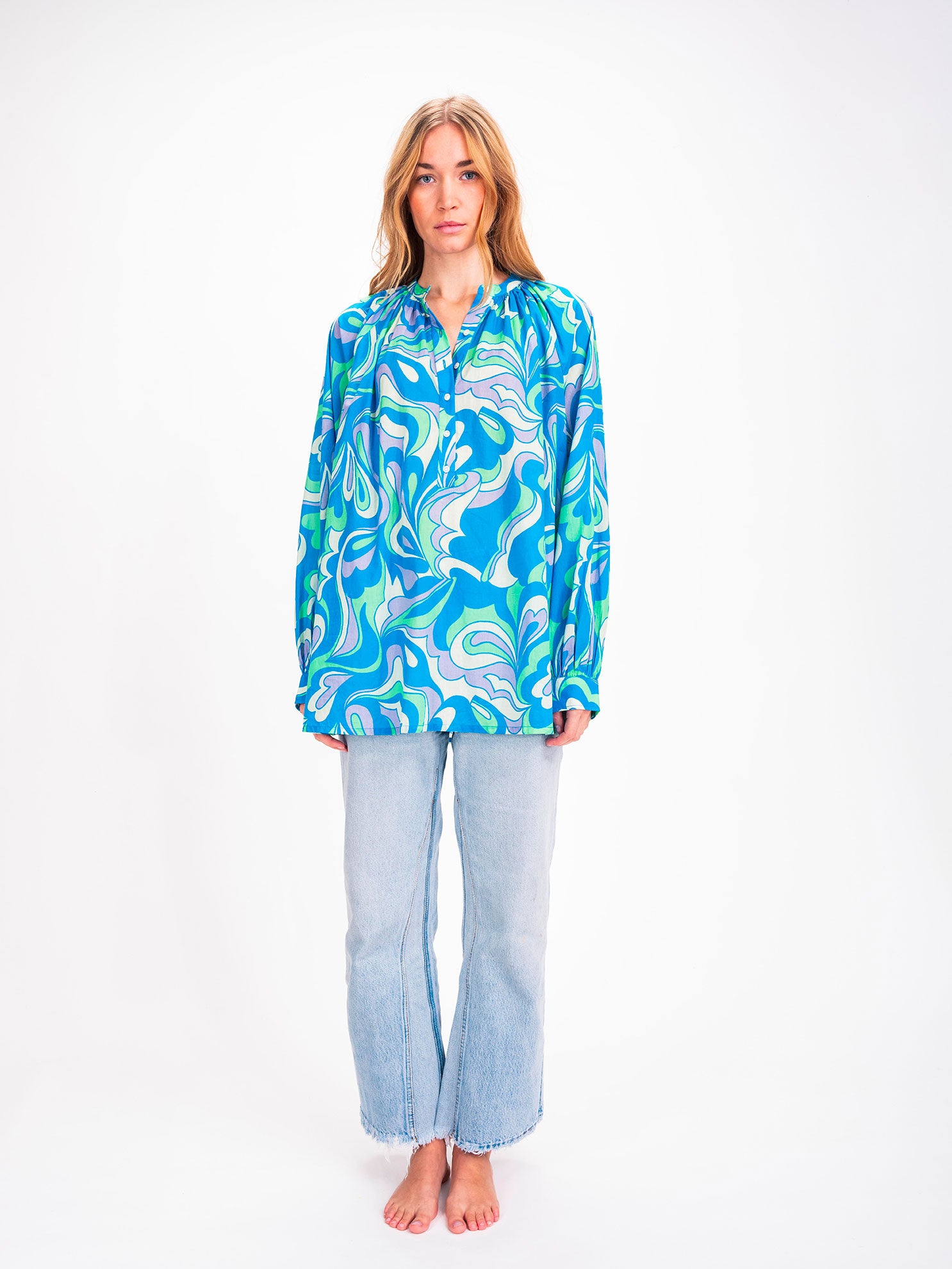 Blue Ikat printed blouse