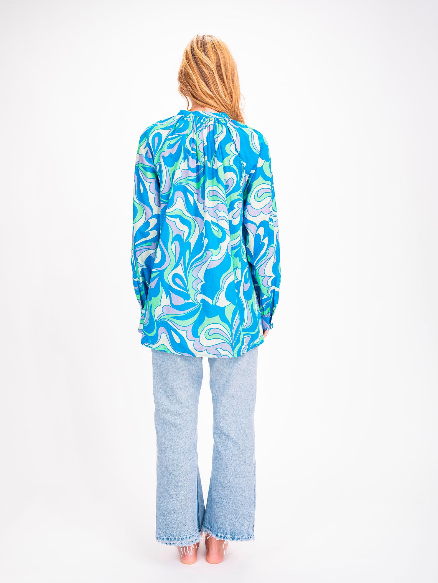 Blue Ikat printed blouse