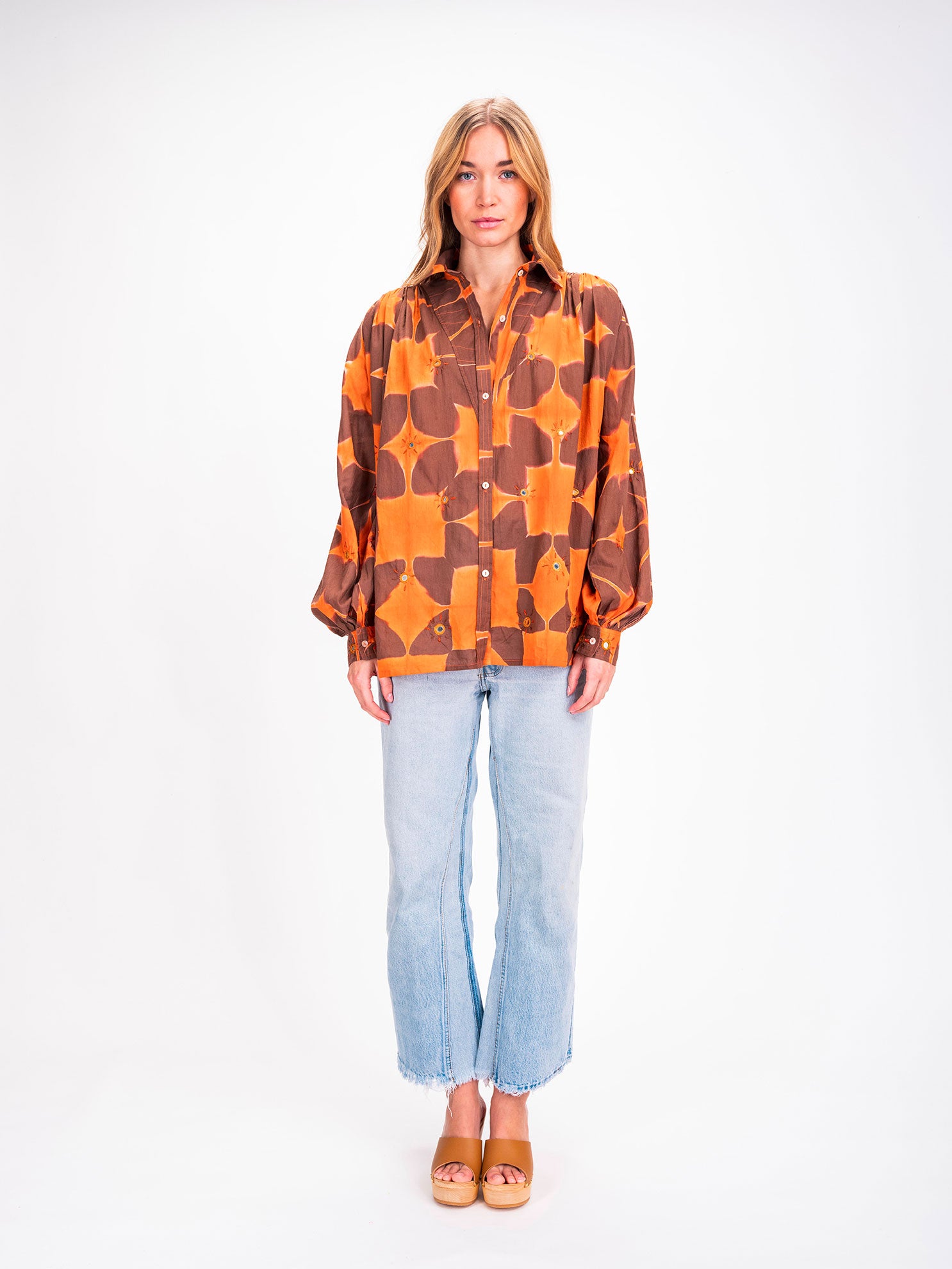 Cramp embroidered orange tie and dye shirt