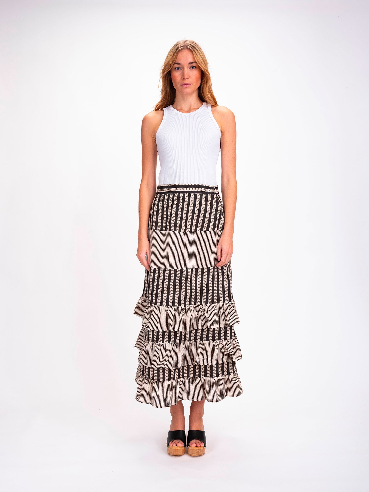 Shiva Black Striped Long Skirt