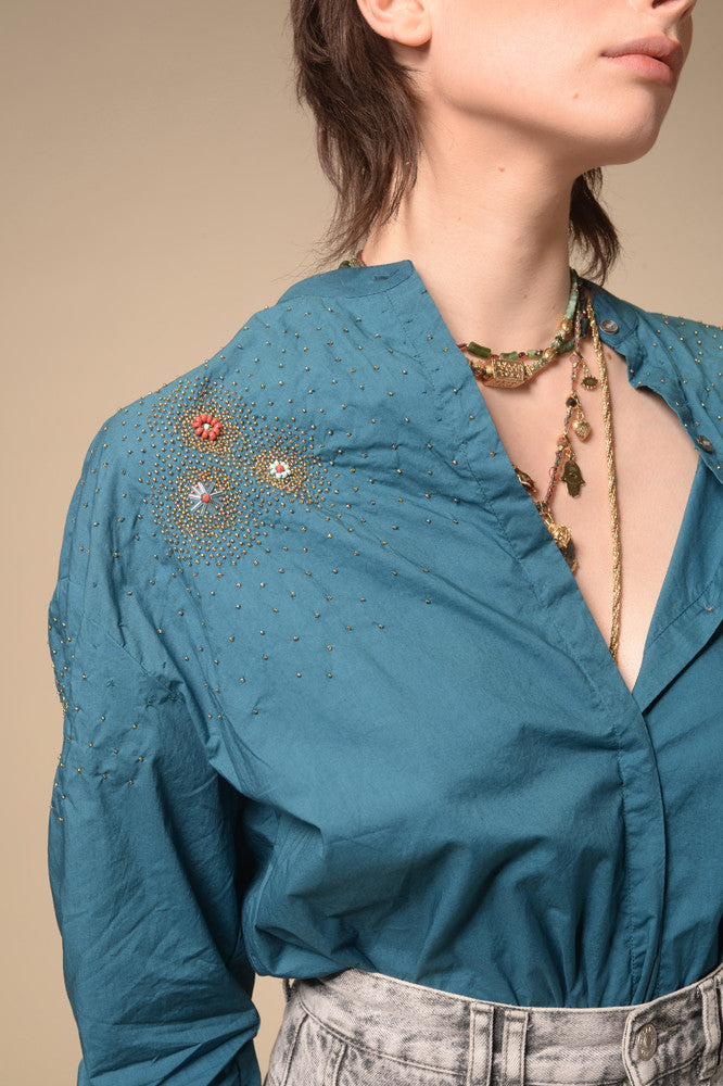 Star-studded teal blue shirt