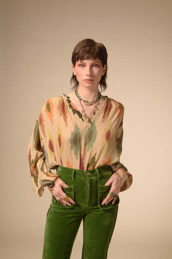 Beige Ikat printed blouse