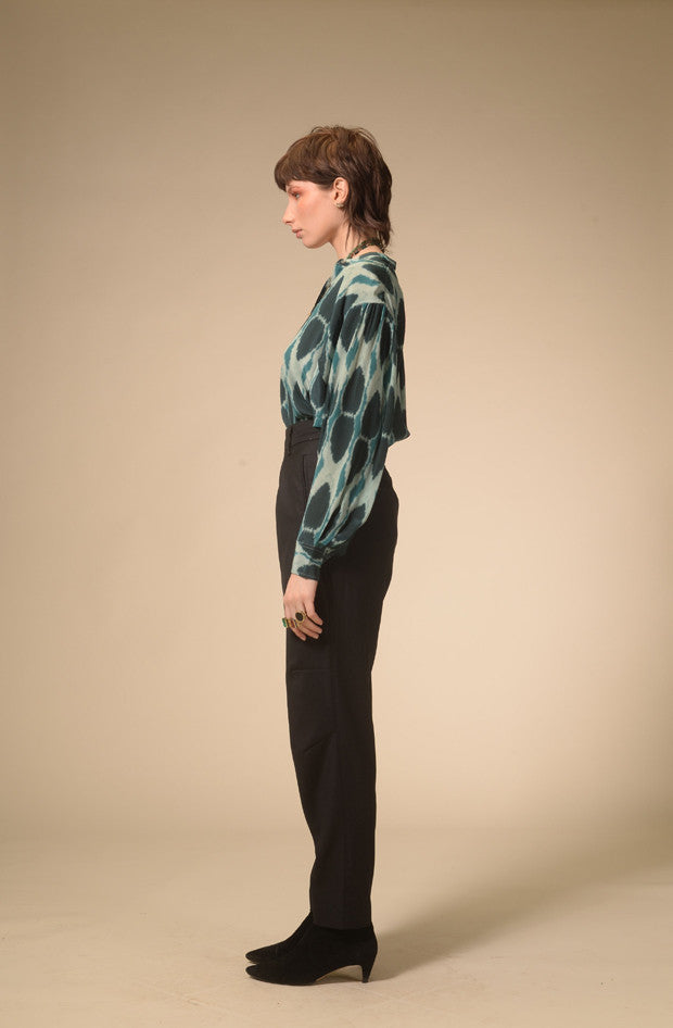Blue Ikat printed cotton blouse